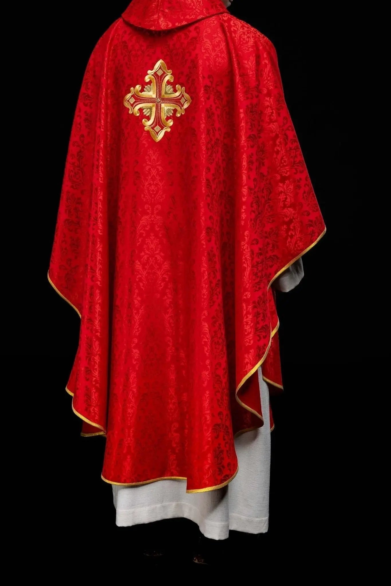 Red Chasuble with Cross, Made from Patterned Fabric