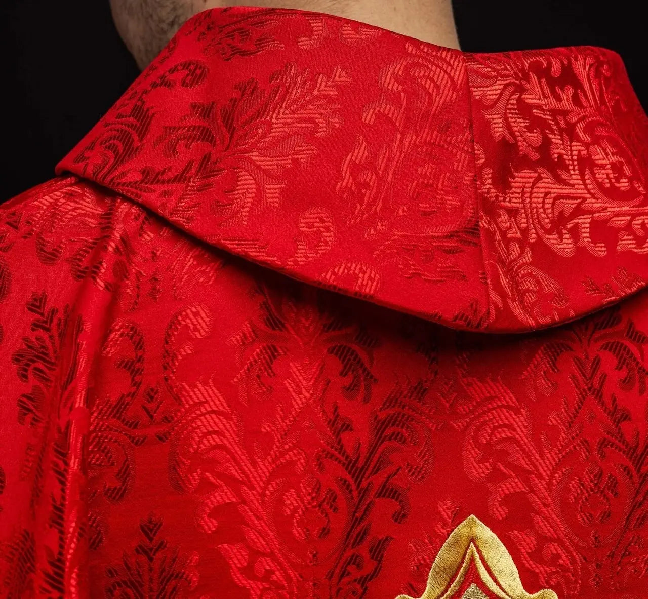 Red Chasuble with Cross, Made from Patterned Fabric