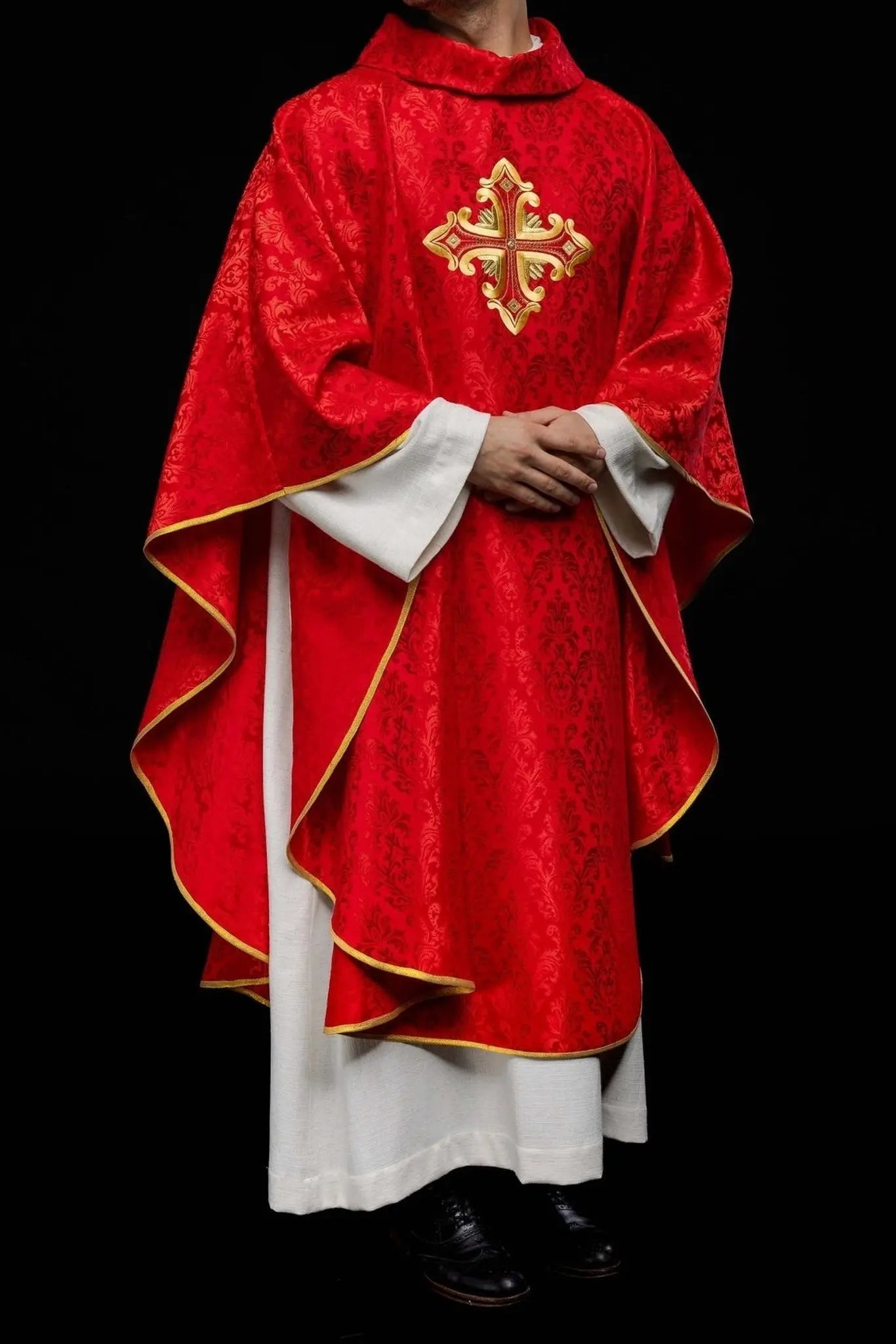 Red Chasuble with Cross, Made from Patterned Fabric