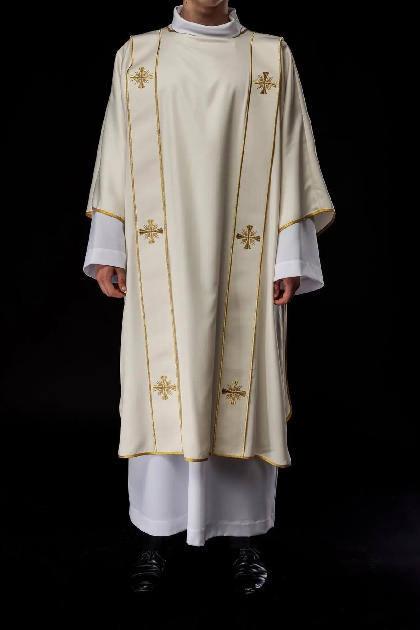 Dalmatic with Bands and Embroidered Golden Crosses in Ecru