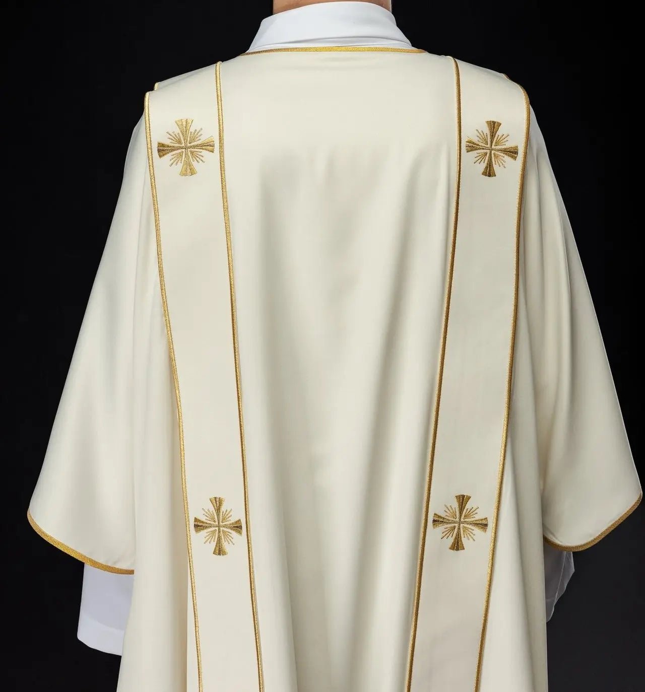 Dalmatic with Bands and Embroidered Golden Crosses in Ecru