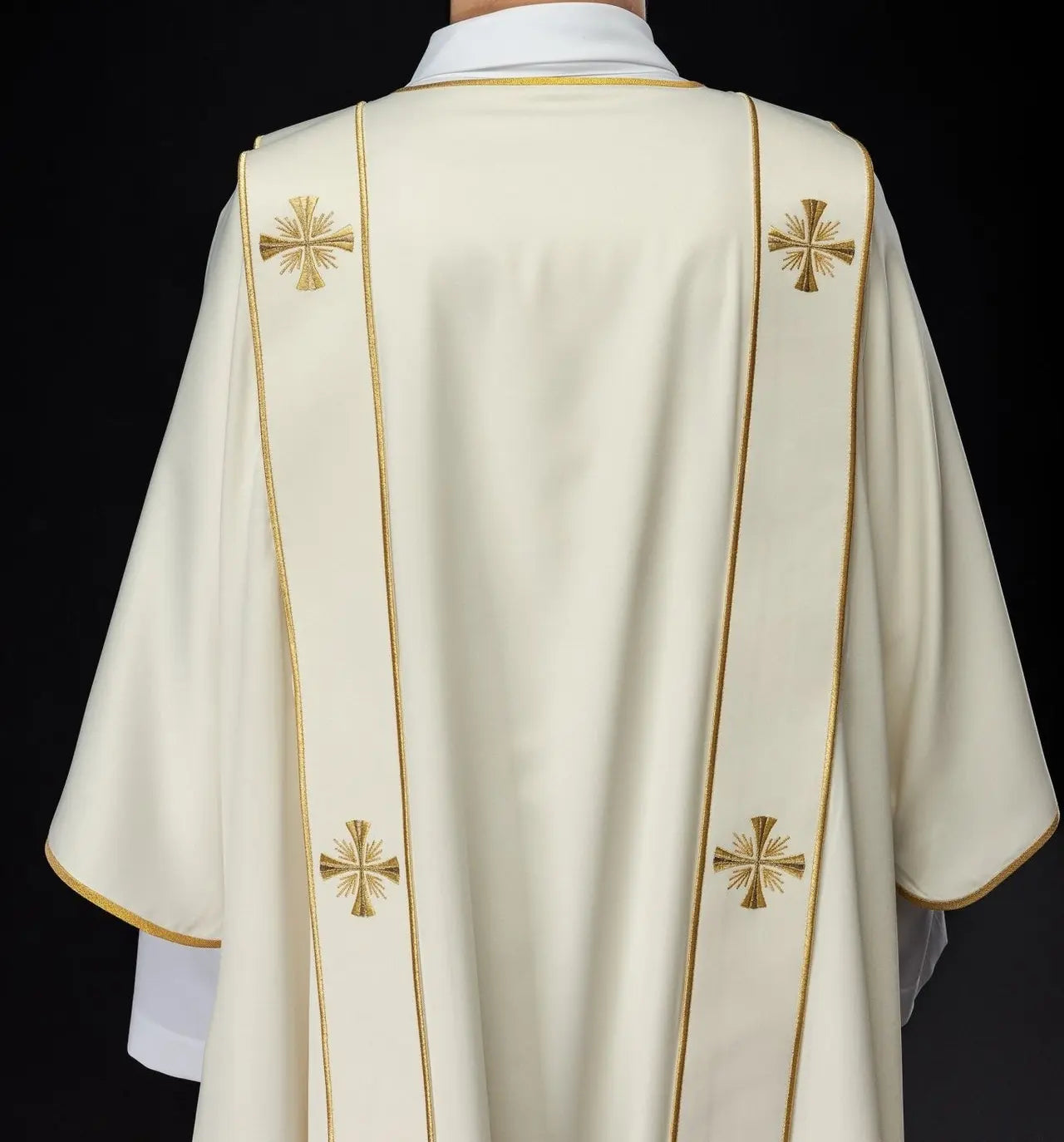 Dalmatic with Bands and Embroidered Golden Crosses in Ecru