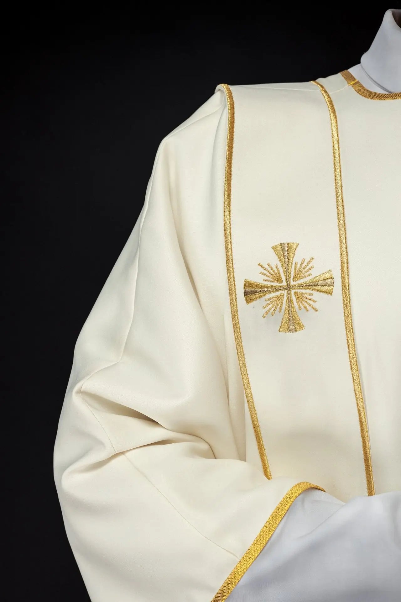 Dalmatic with Bands and Embroidered Golden Crosses in Ecru