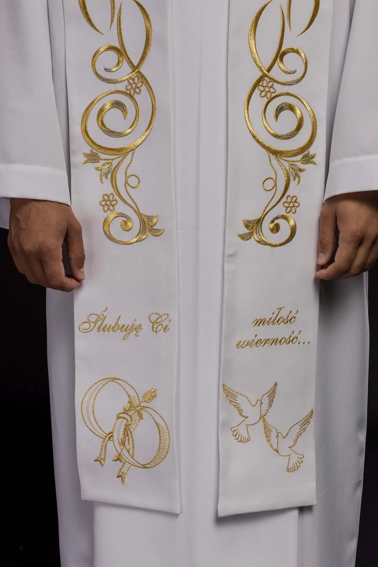 Long Embroidered Wedding stole in white