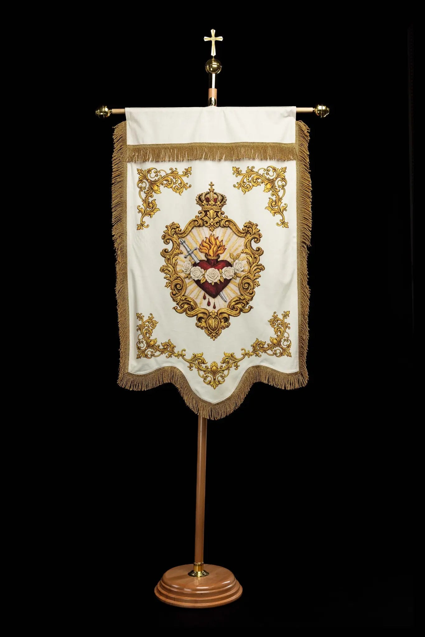 Double-sided Marian Banner with Immaculate Heart and Monogram - HAFTINA ATELIER