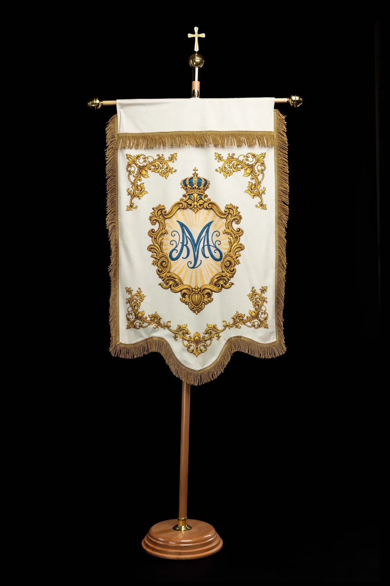 Double-sided Marian Banner with Immaculate Heart and Monogram - HAFTINA ATELIER