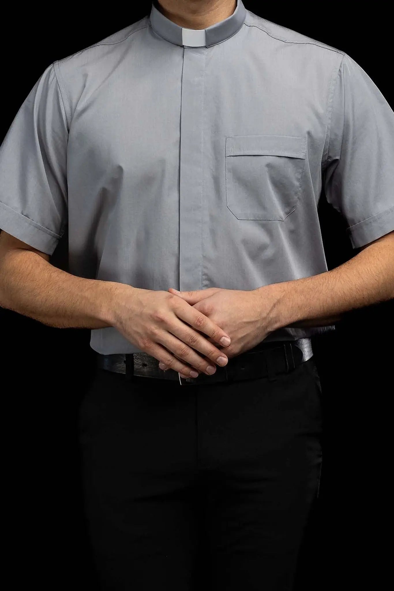 Clergy Shirt Light Gray Short Sleeve with Collar Tab