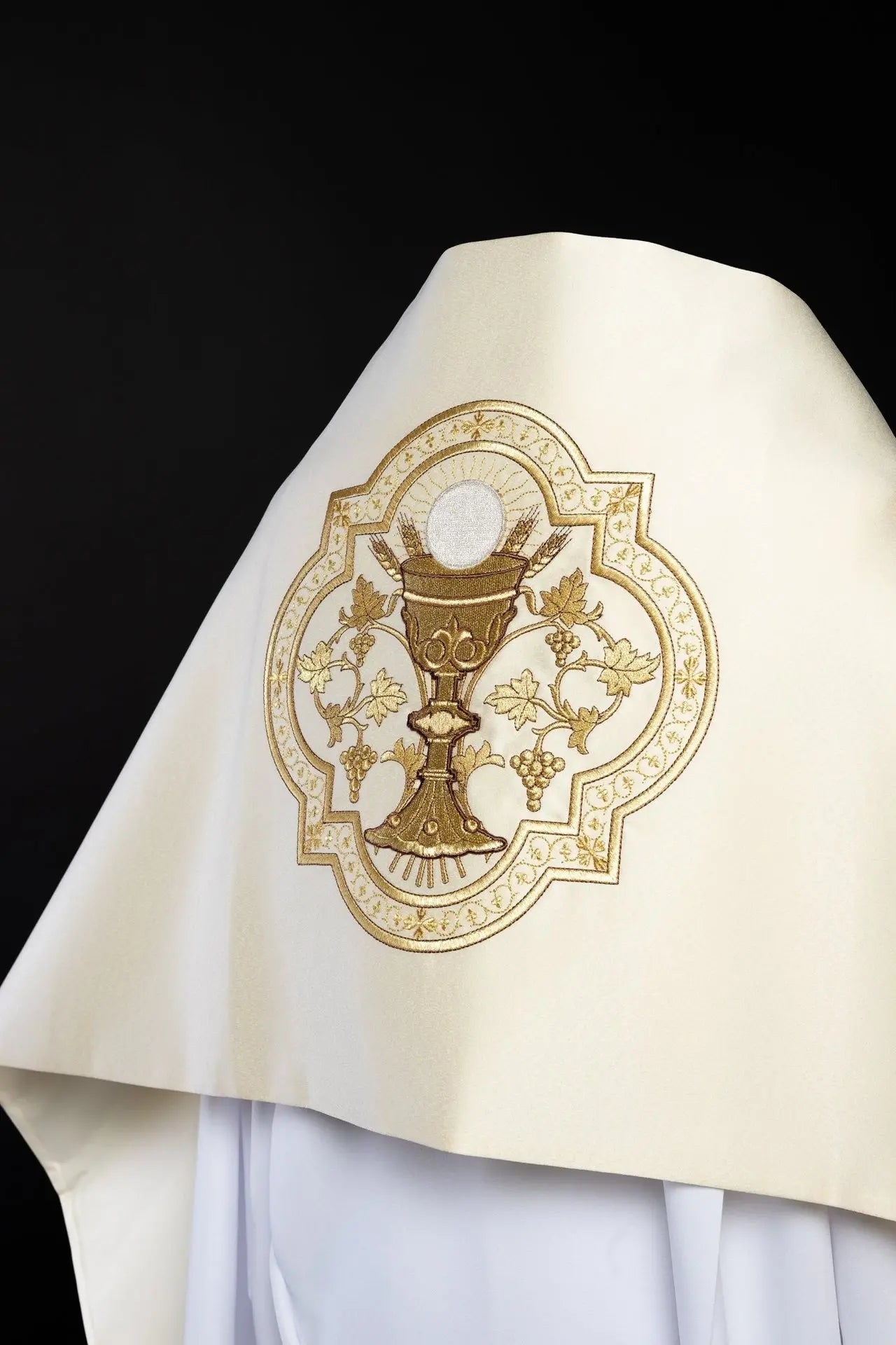 Ecru Liturgical Shoulder Veil with Embroidered Chalice Motif