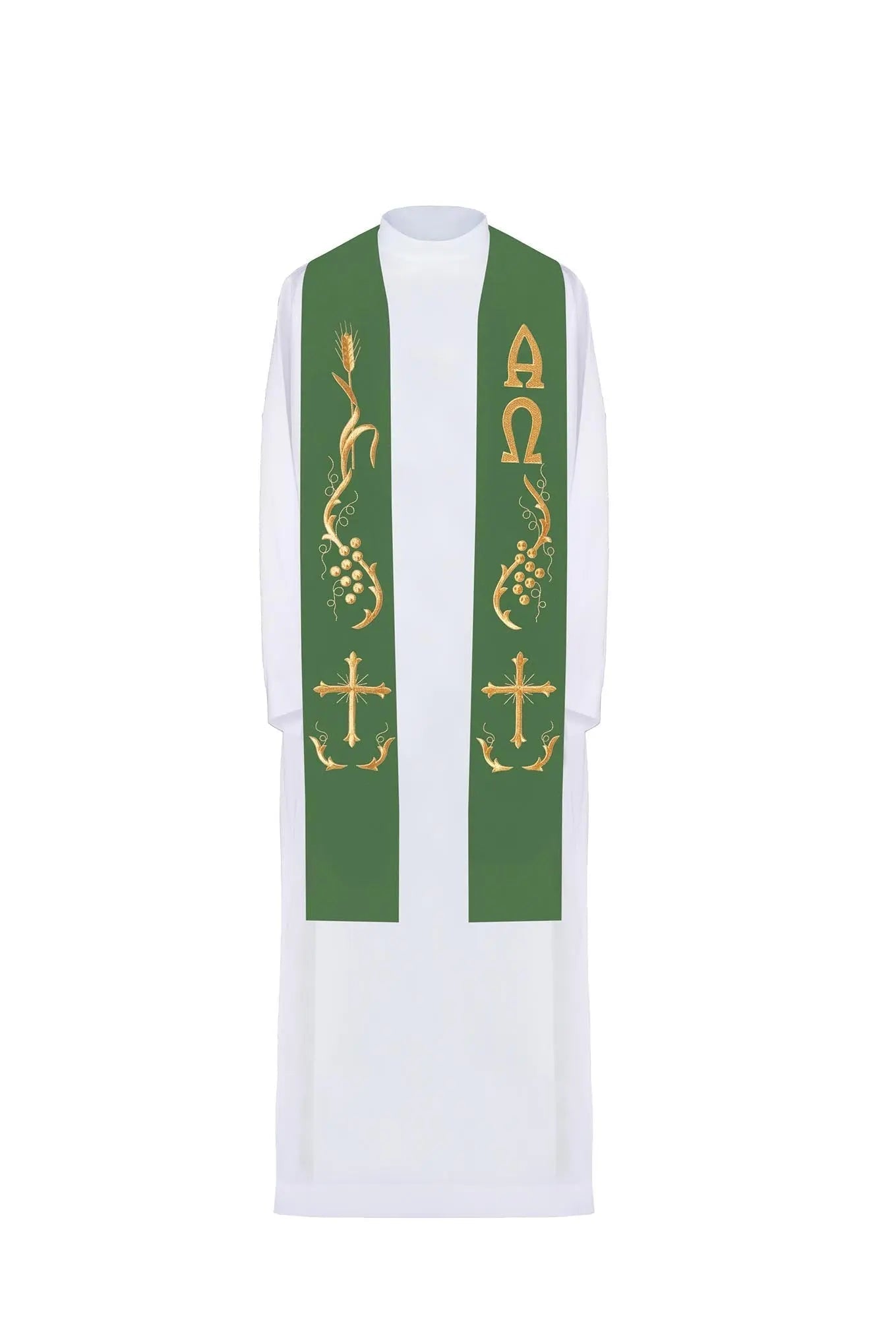 Embroidered green priest's stole - HAFTINA ATELIER