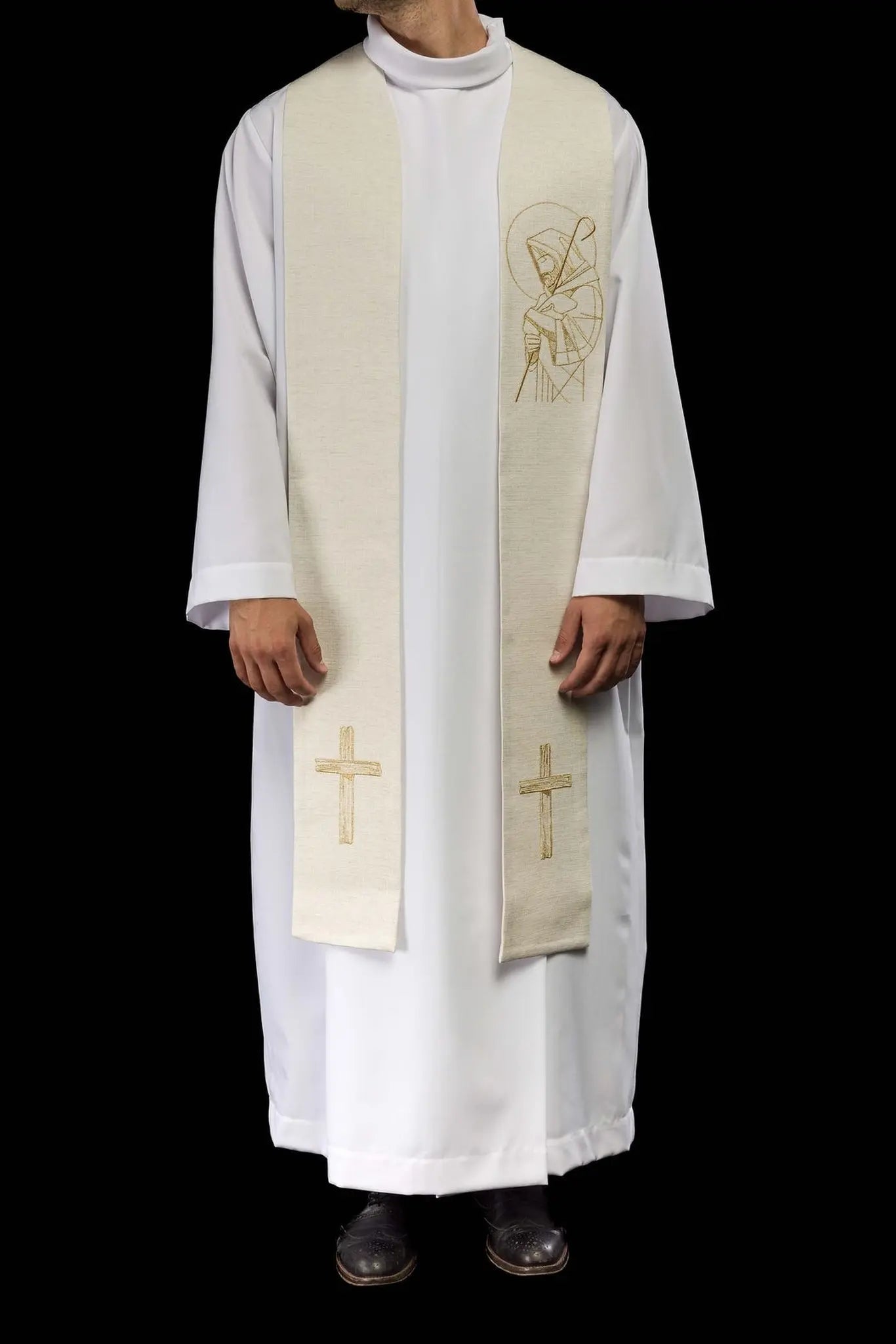 Embroidered stole "Jesus the Good Shepherd" in ecru - HAFTINA ATELIER