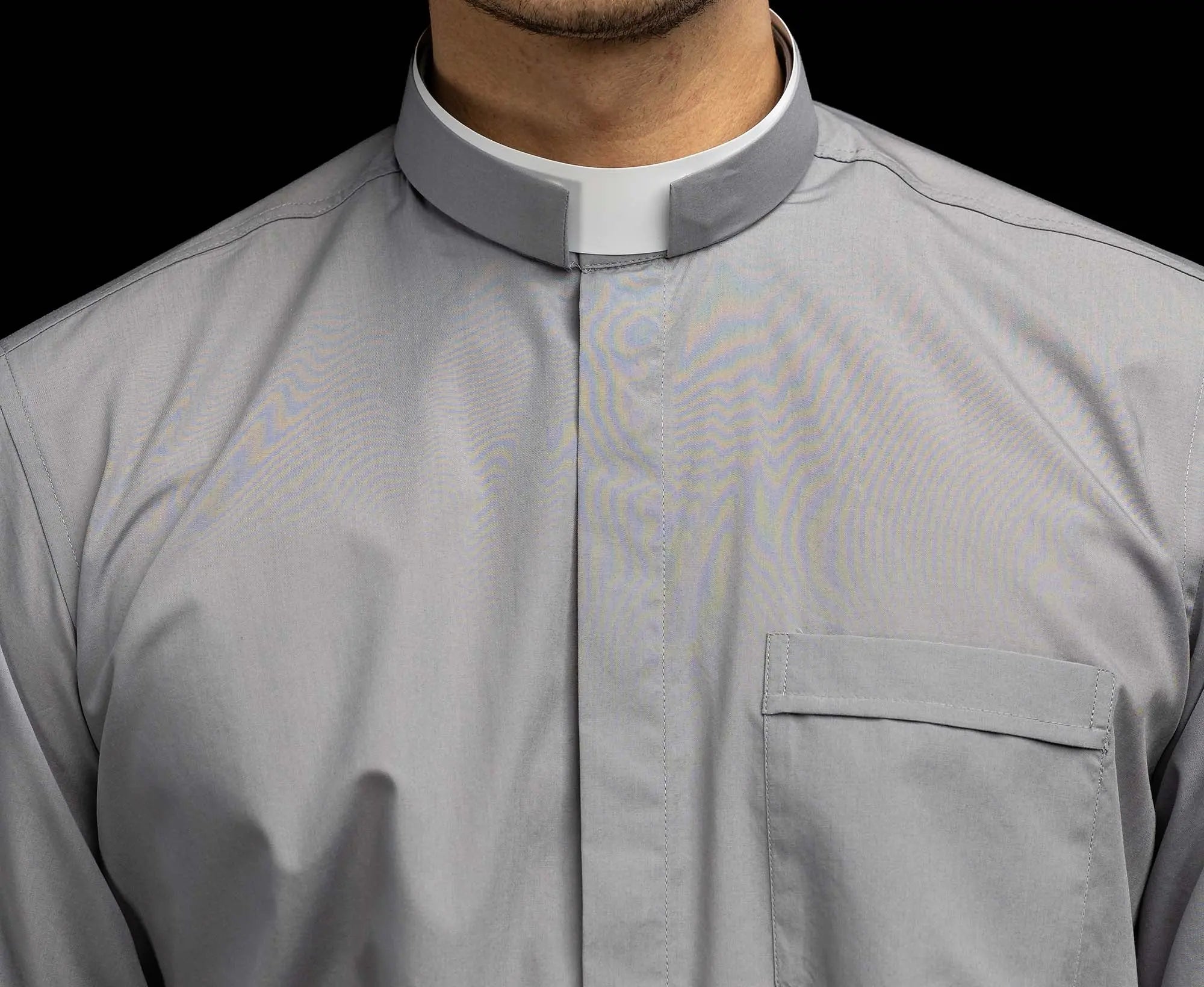 Roman Clergy Shirt Light Gray Long Sleeve with Collar Tab