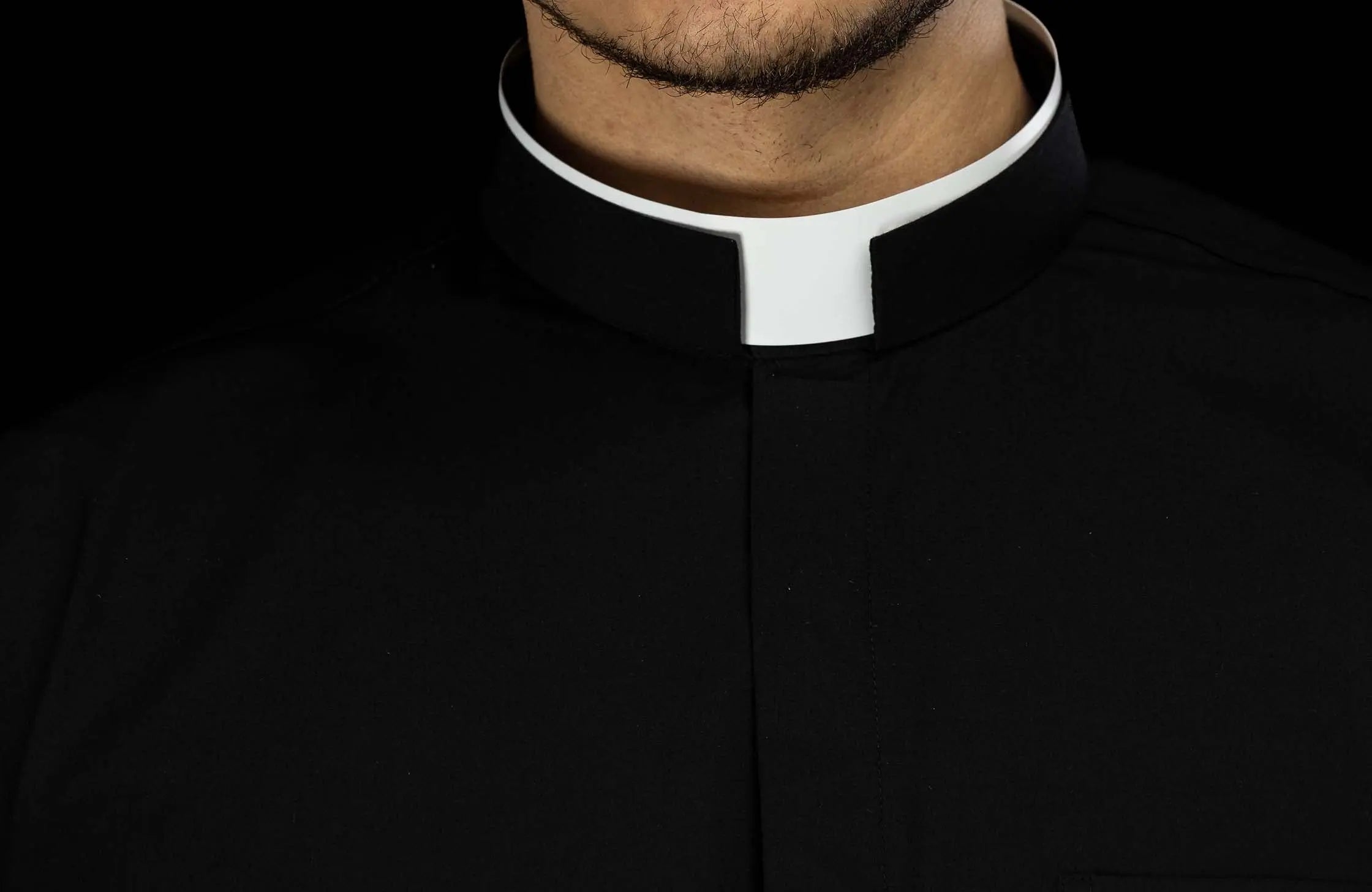 Roman Clergy Shirt Black Long Sleeve with Collar Tab