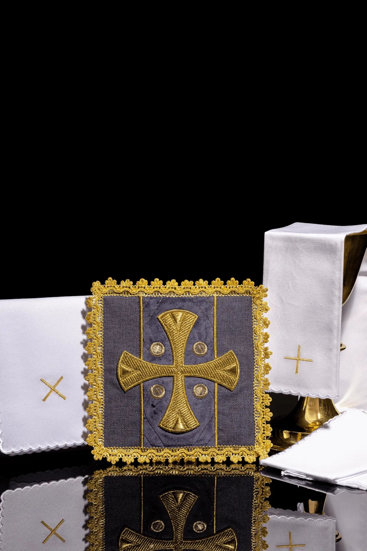 Purple Chalice Linen Set Embroidered on Velvet