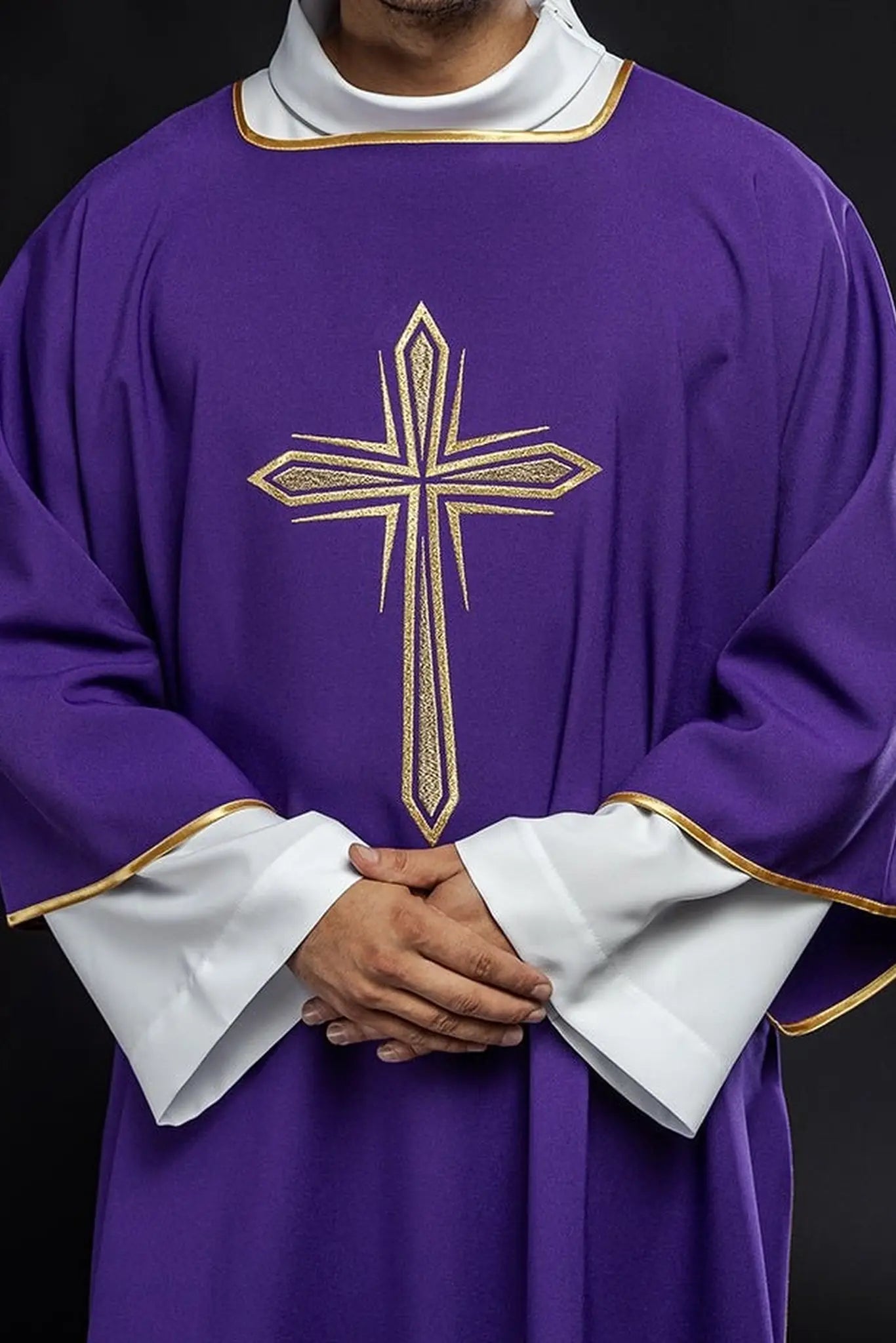 Purple Dalmatian with embroidered gold cross