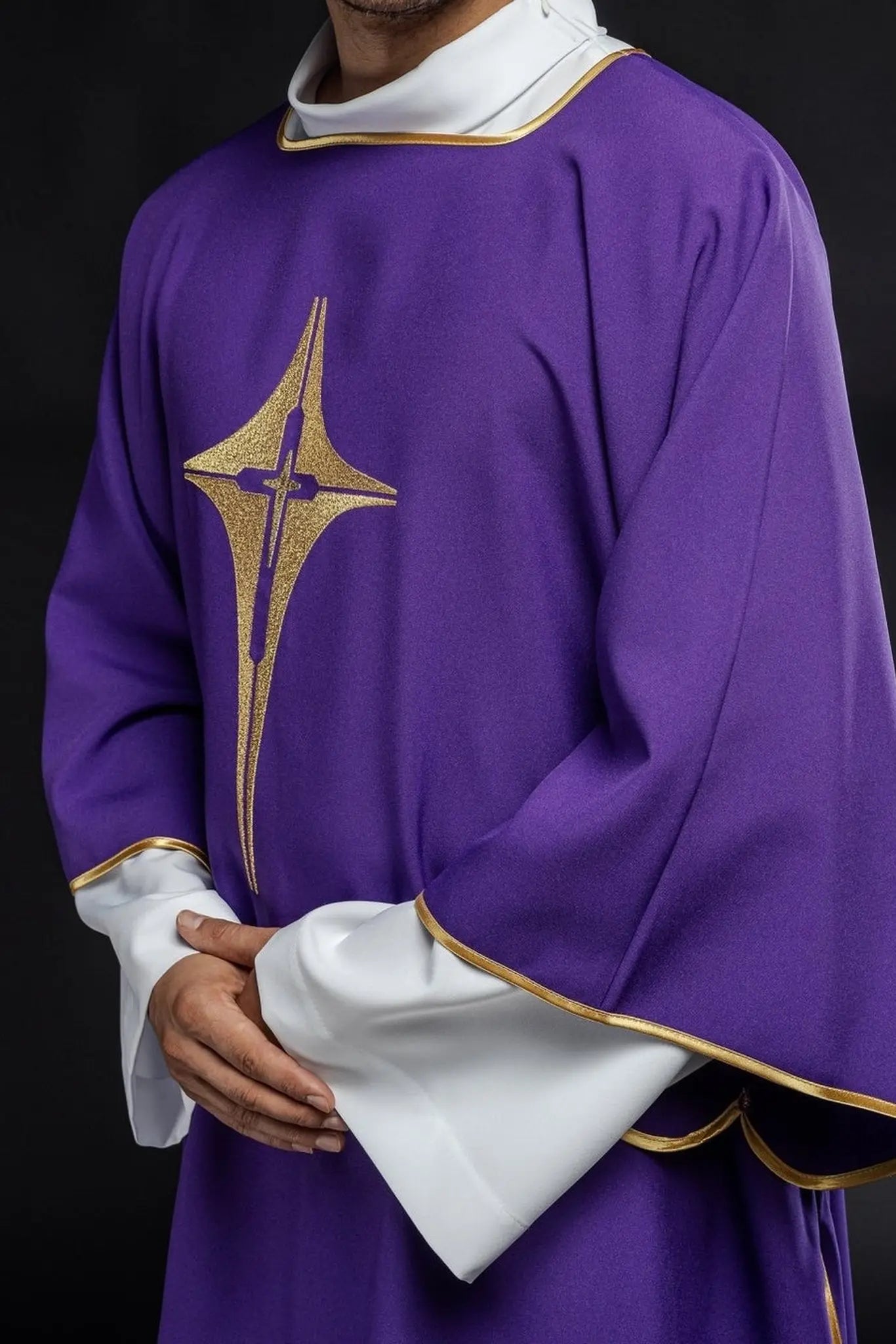 Purple Dalmatian with embroidered gold cross