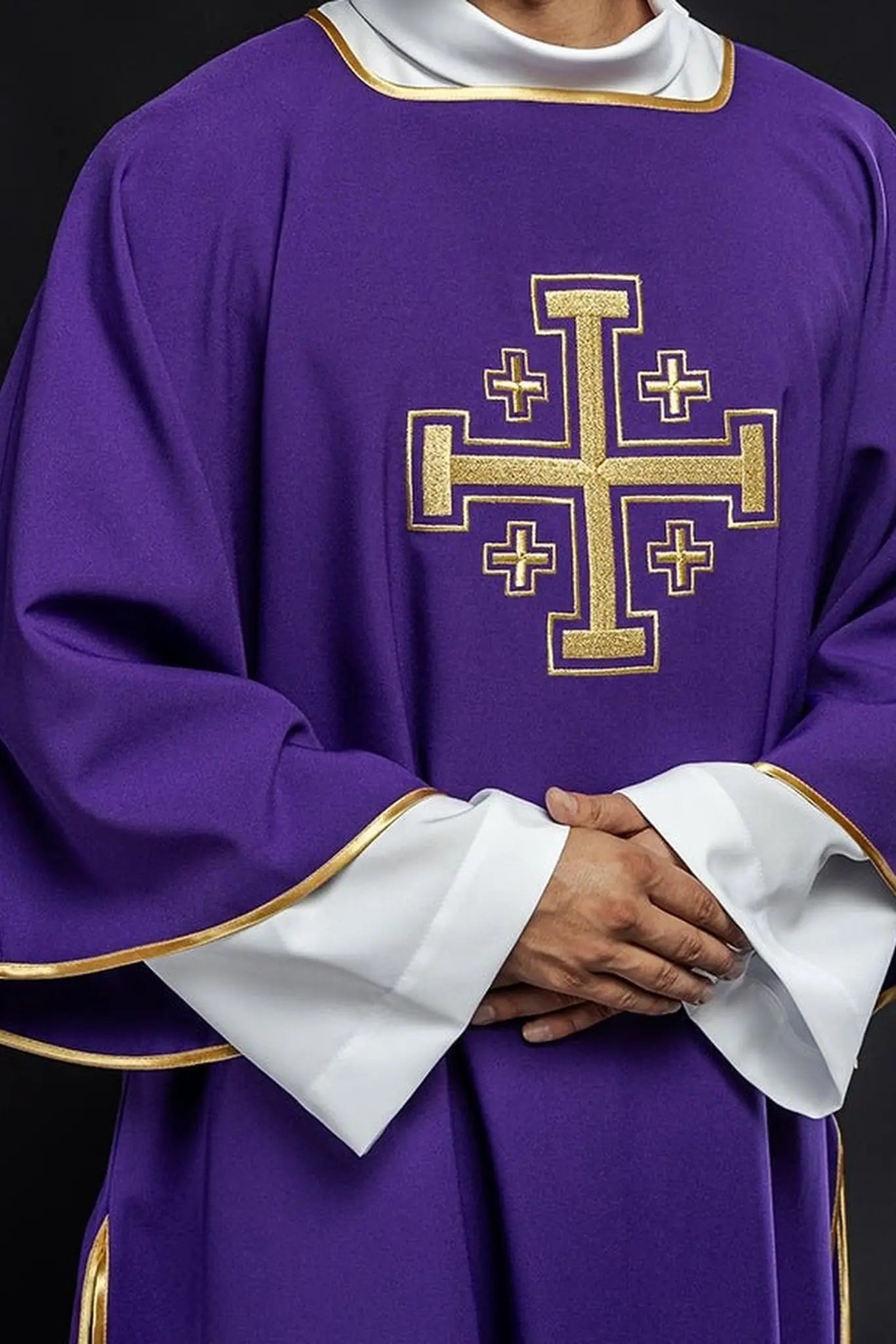 Purple Dalmatian with embroidered gold crosses