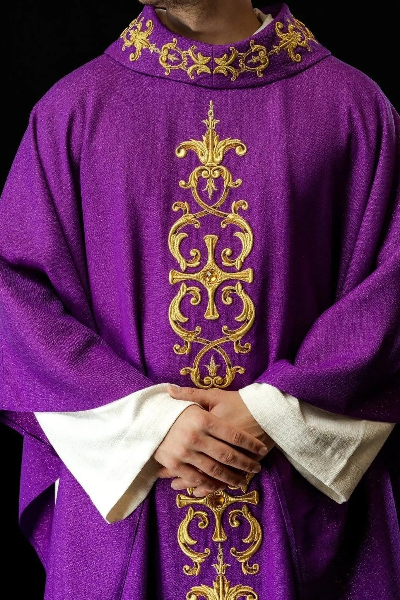 Purple chasuble richly embroidered with stones