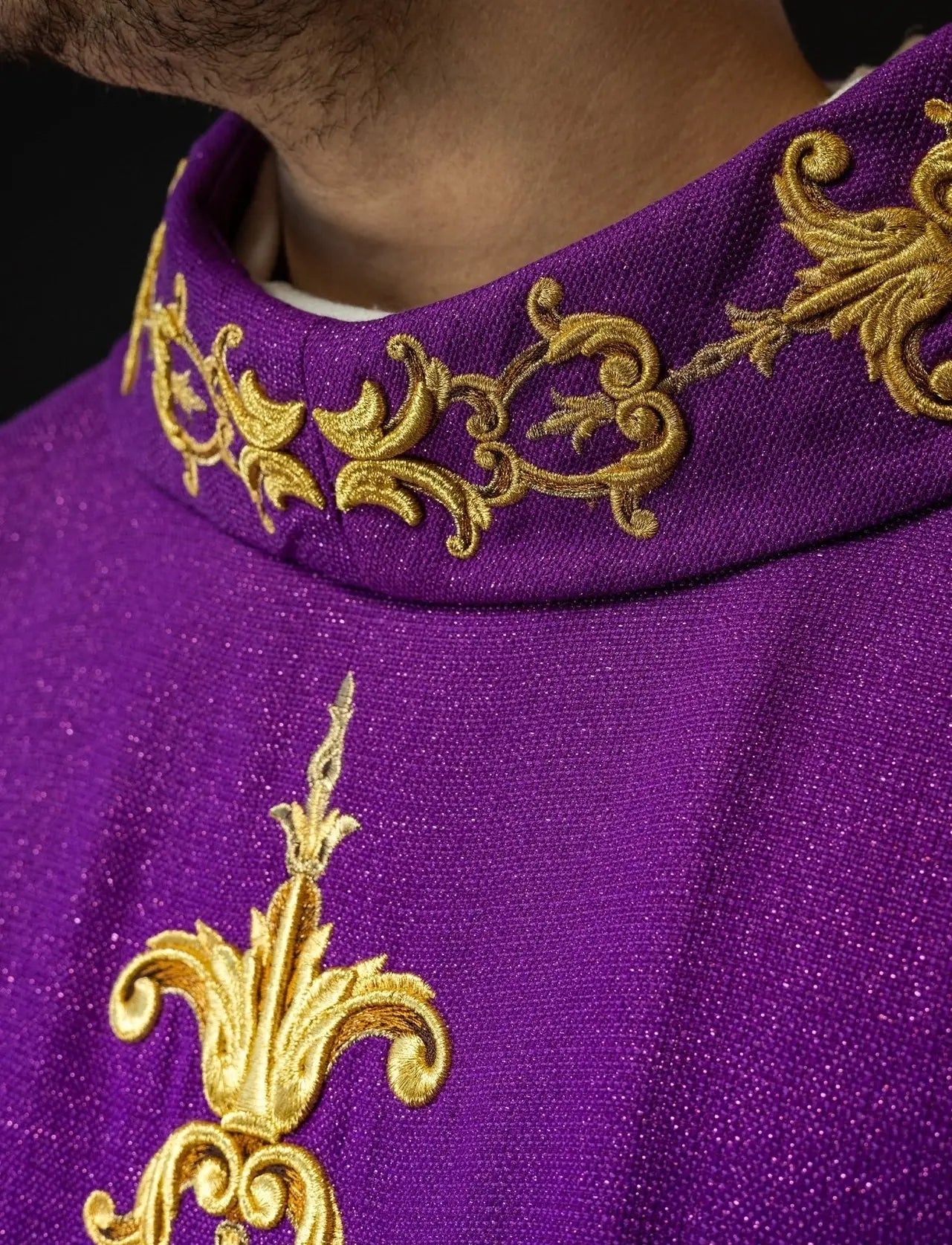 Purple chasuble richly embroidered with stones