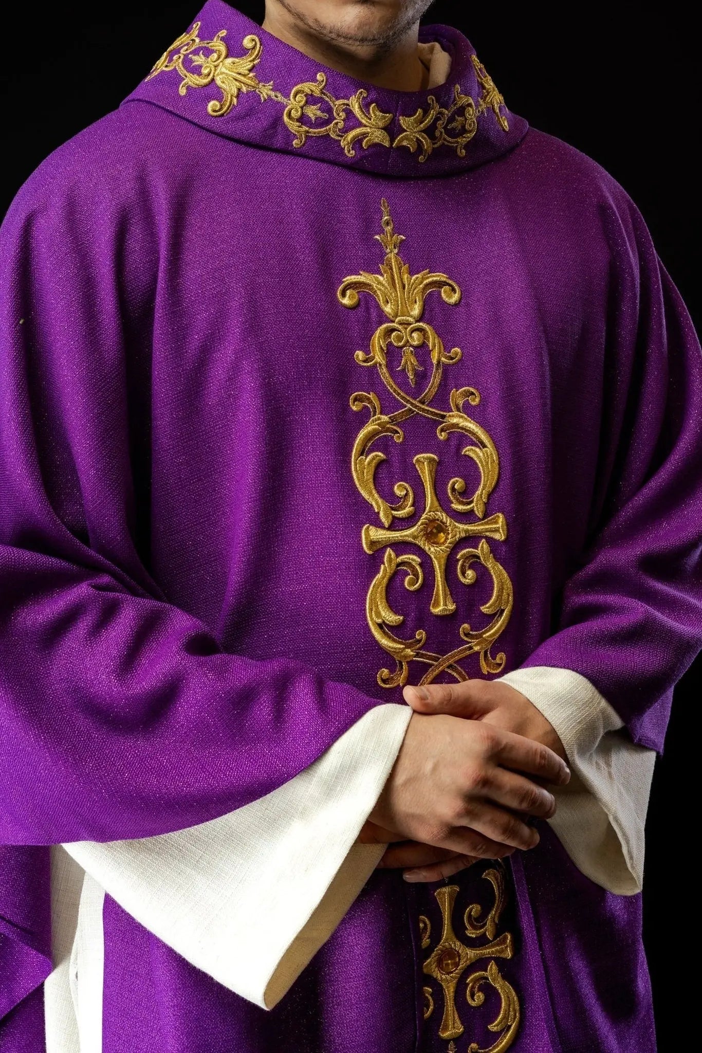 Purple chasuble richly embroidered with stones