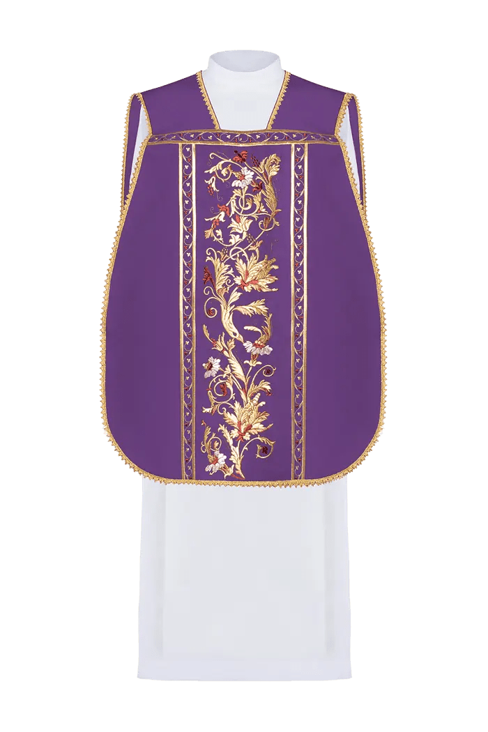 Purple Roman chasuble embroidered with IHS motif