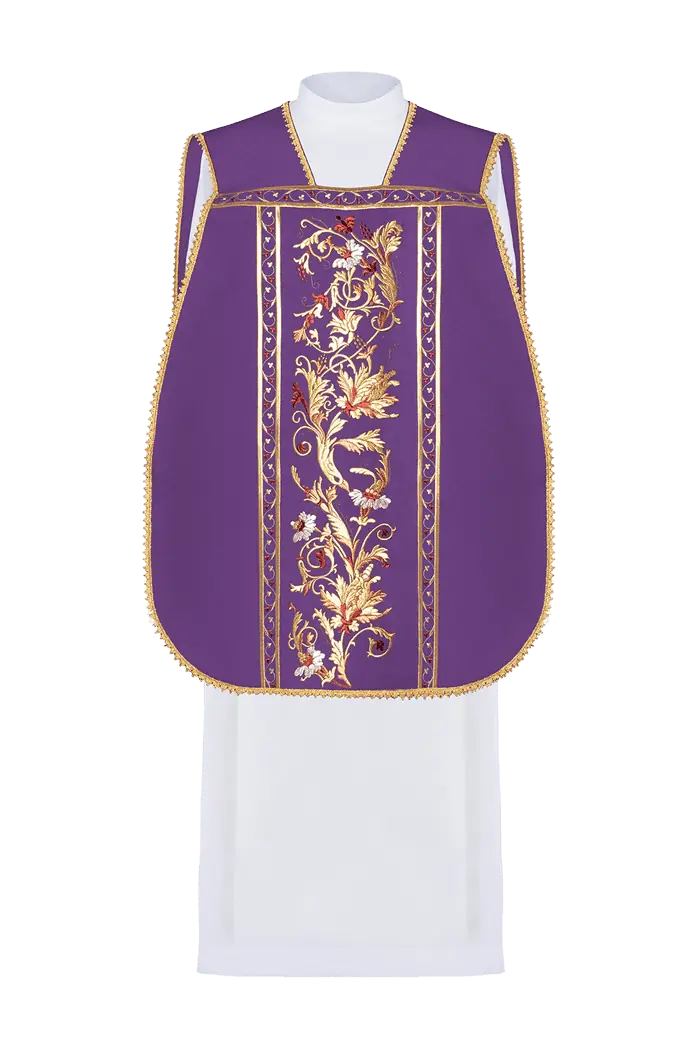 Purple Roman chasuble embroidered with IHS motif