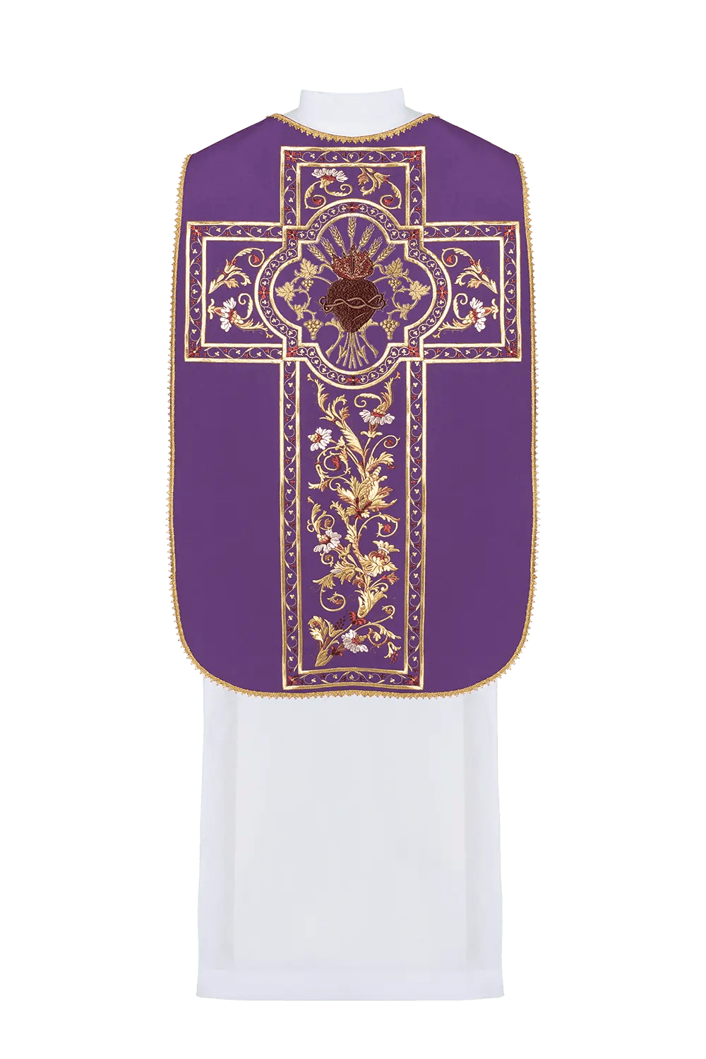 Purple Roman chasuble embroidered with the motif of the Heart of Jesus Christ