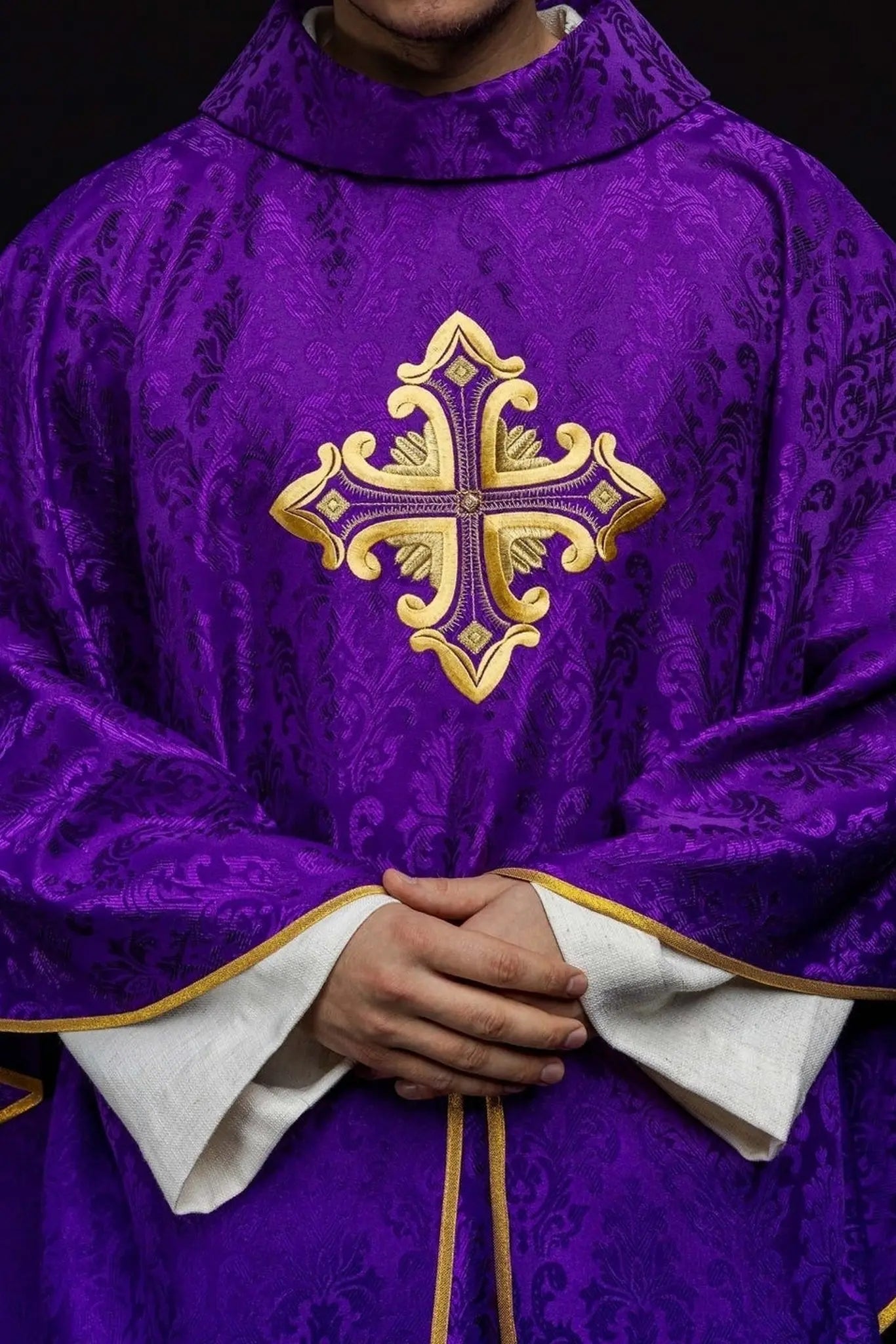 Purple Chasuble with Cross, Made from Patterned Fabric