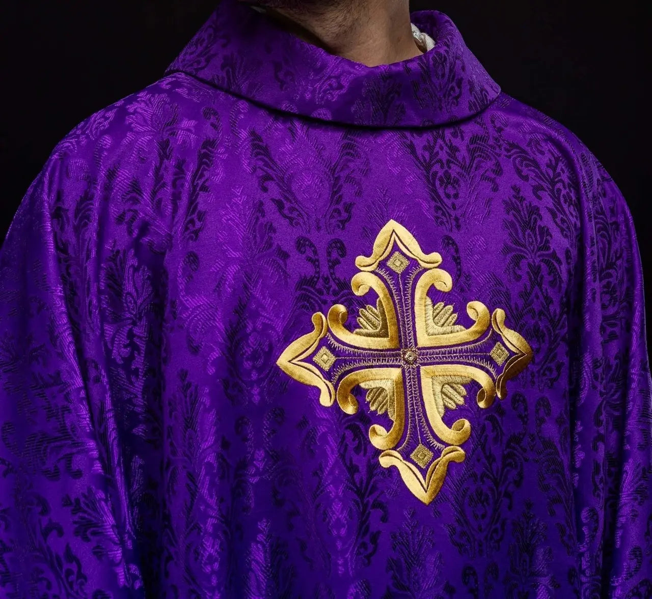 Purple Chasuble with Cross, Made from Patterned Fabric