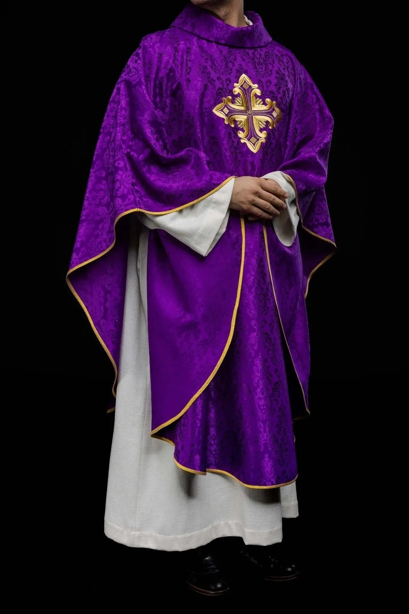 Purple Chasuble with Cross, Made from Patterned Fabric