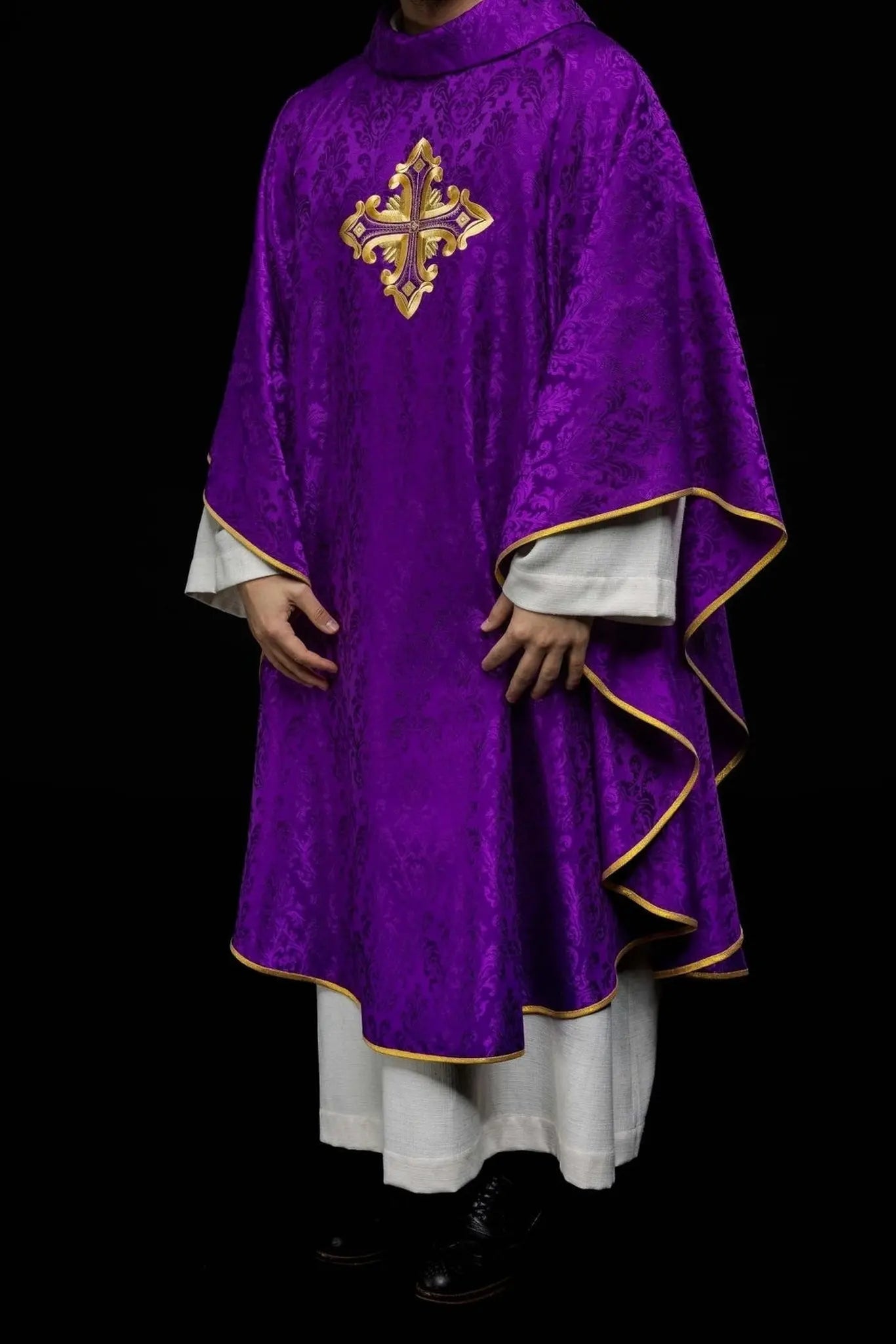 Purple Chasuble with Cross, Made from Patterned Fabric