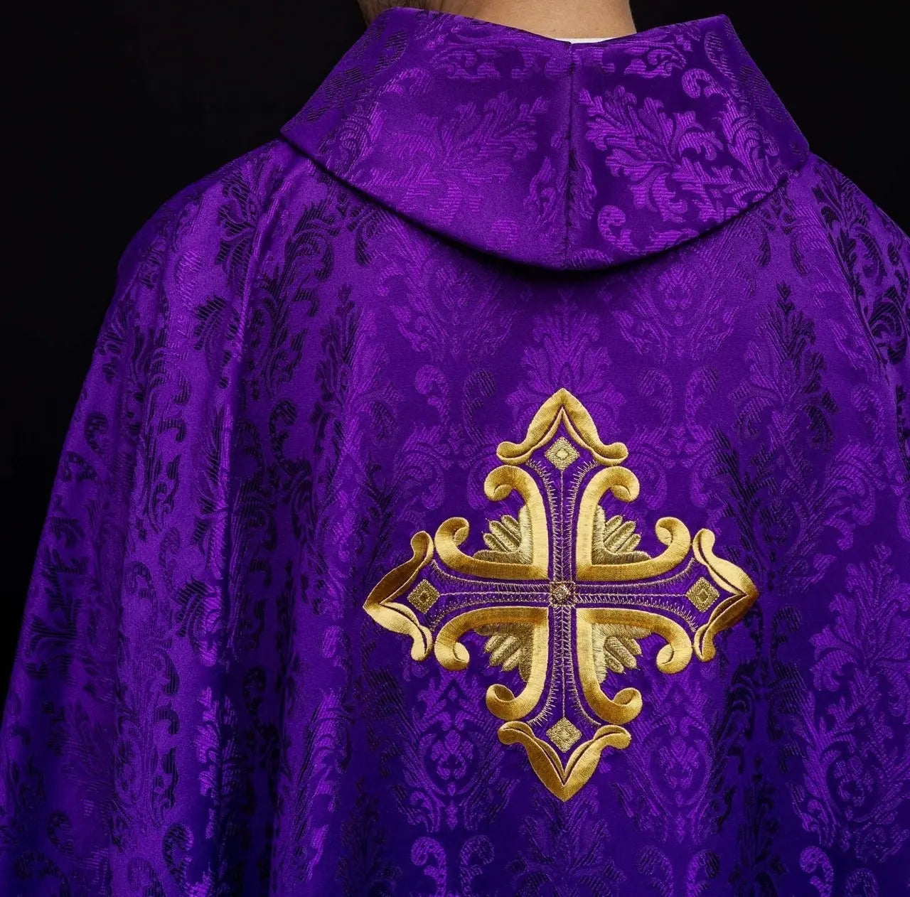 Purple Chasuble with Cross, Made from Patterned Fabric