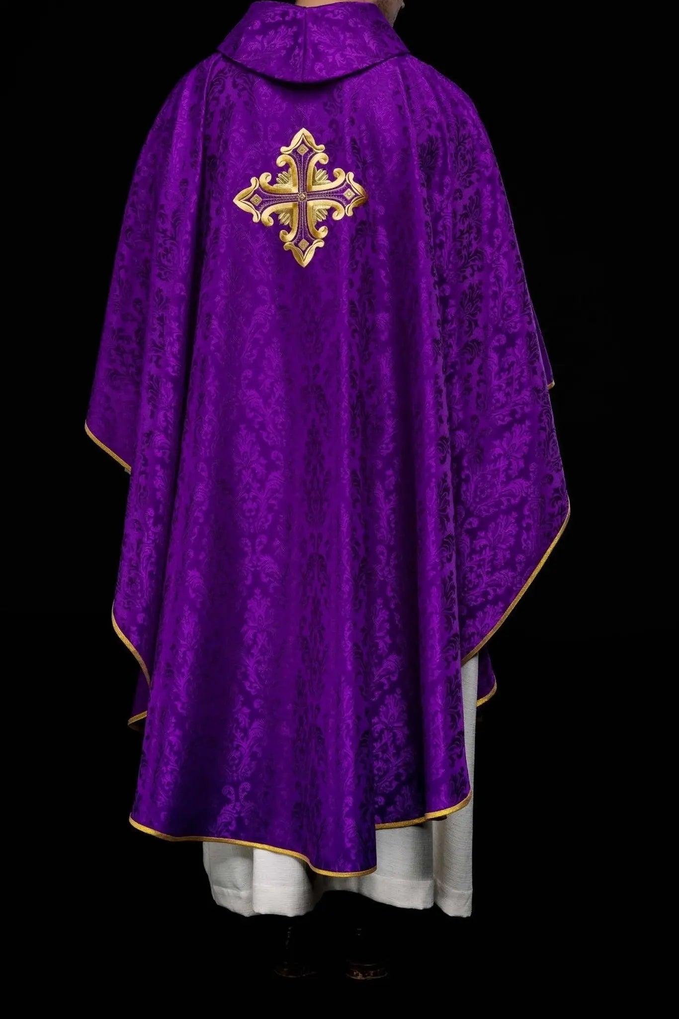 Purple Chasuble with Cross, Made from Patterned Fabric