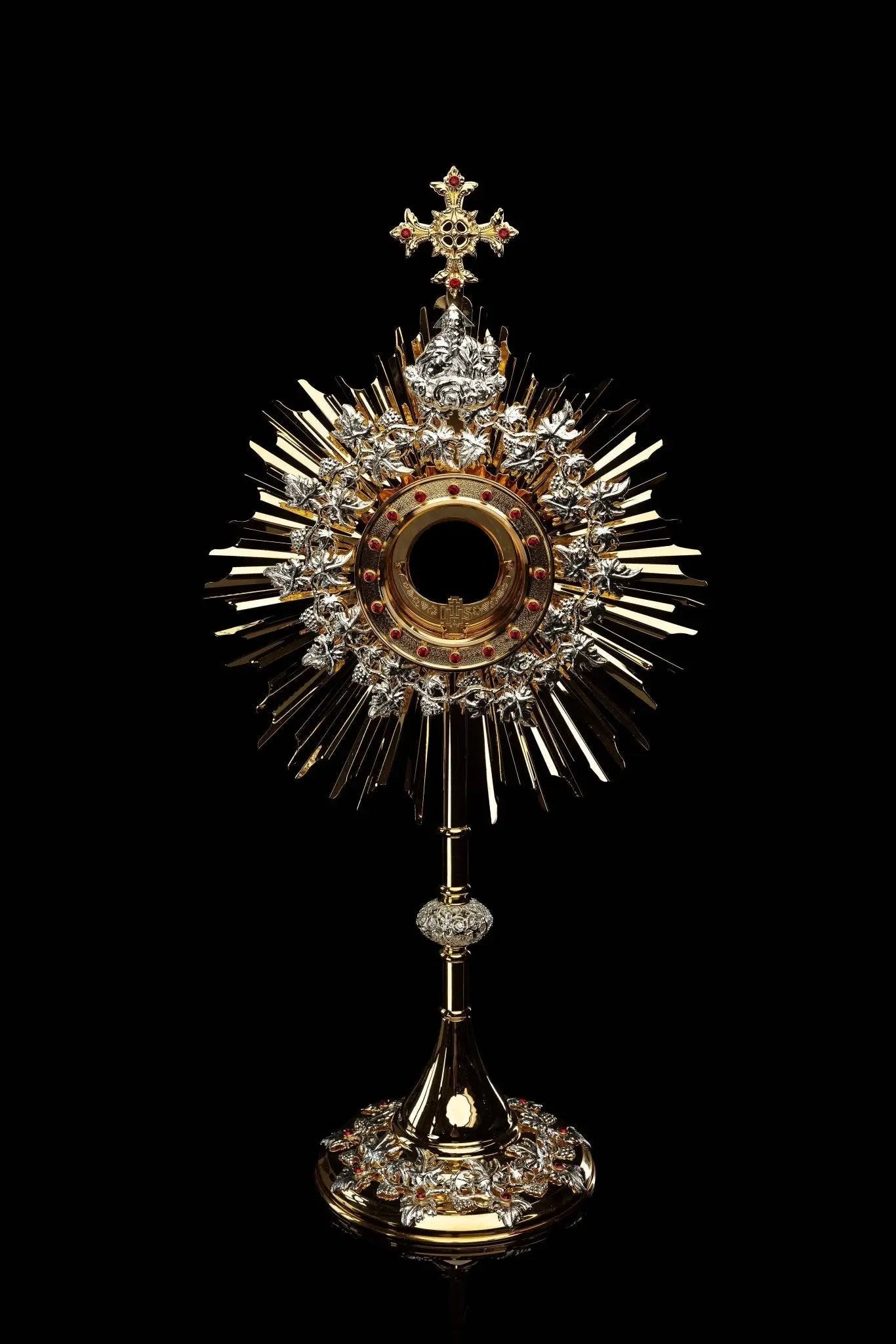 Handmade Gilded Brass Monstrance with Rubies - 70 cm - HAFTINA ATELIER