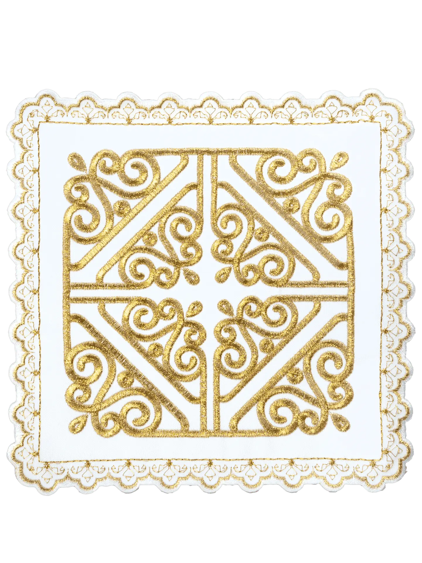 Cup set with cross motif on gold embroidery
