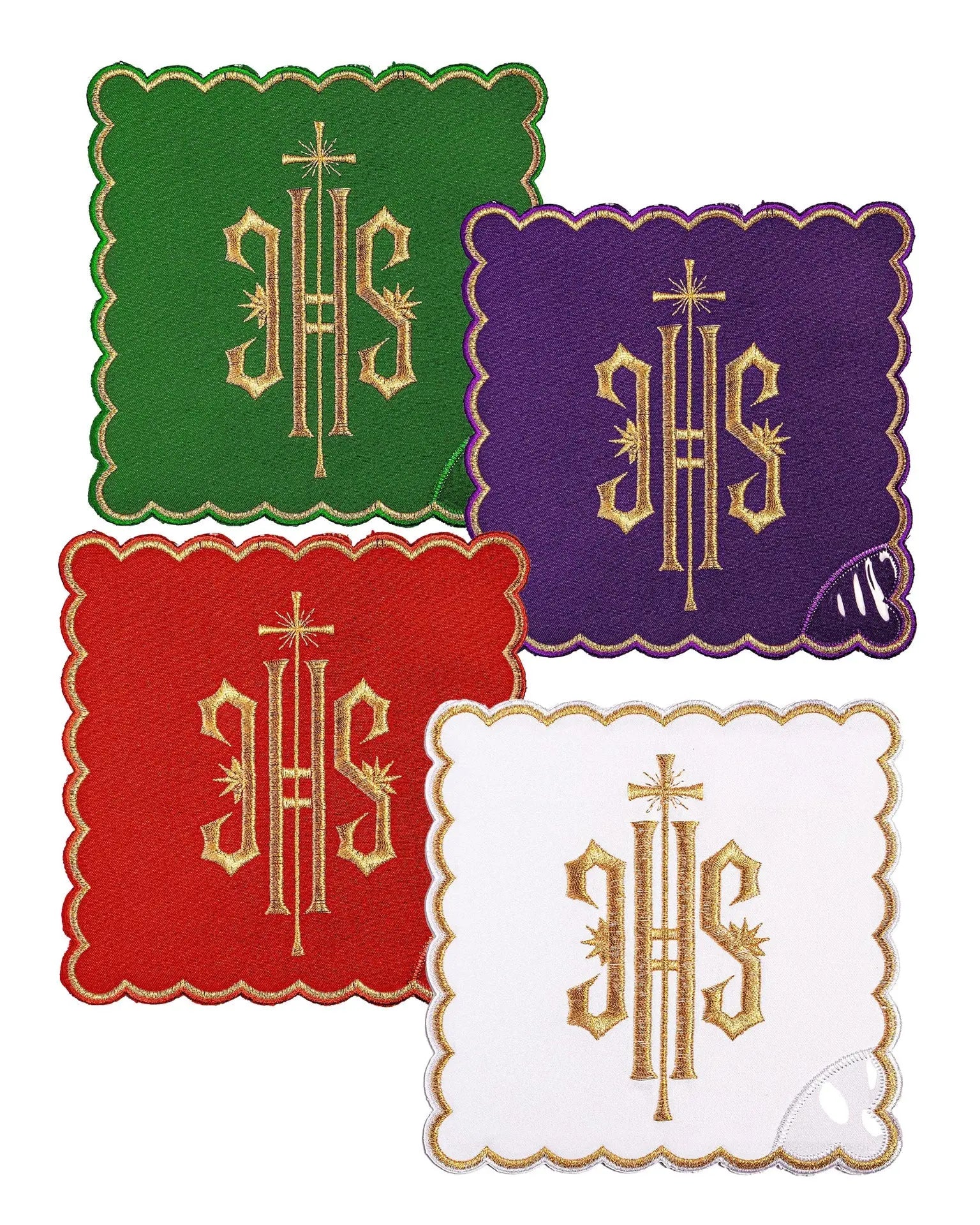 Set of Chalice Palls with IHS Symbol in Four Liturgical Colors
