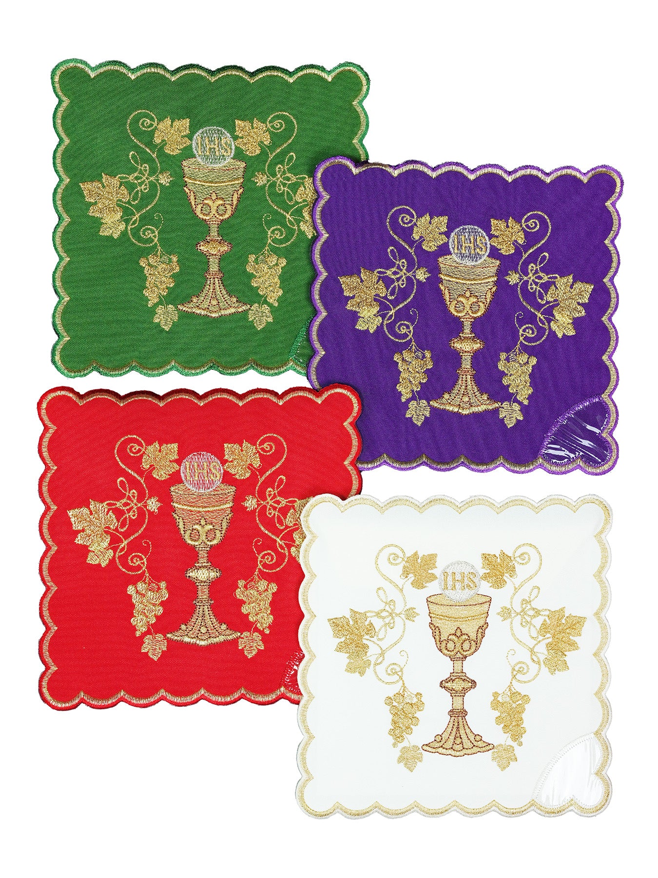 Four-Colour Liturgical Pall Set with Chalice and IHS Embroidery
