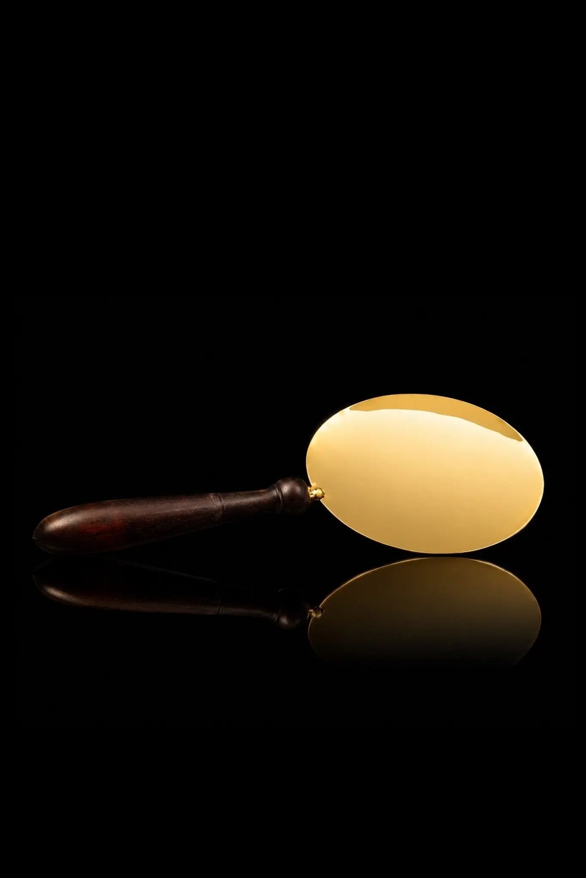 Gold Communion Paten with Wooden Handle, 6 in (15 cm) Diameter, side view