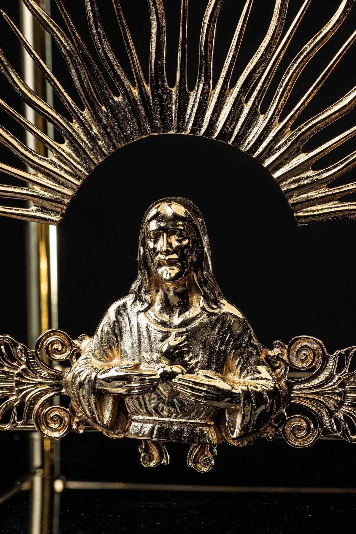 Gold Thabor Table with Christ, side detail of sunburst motif