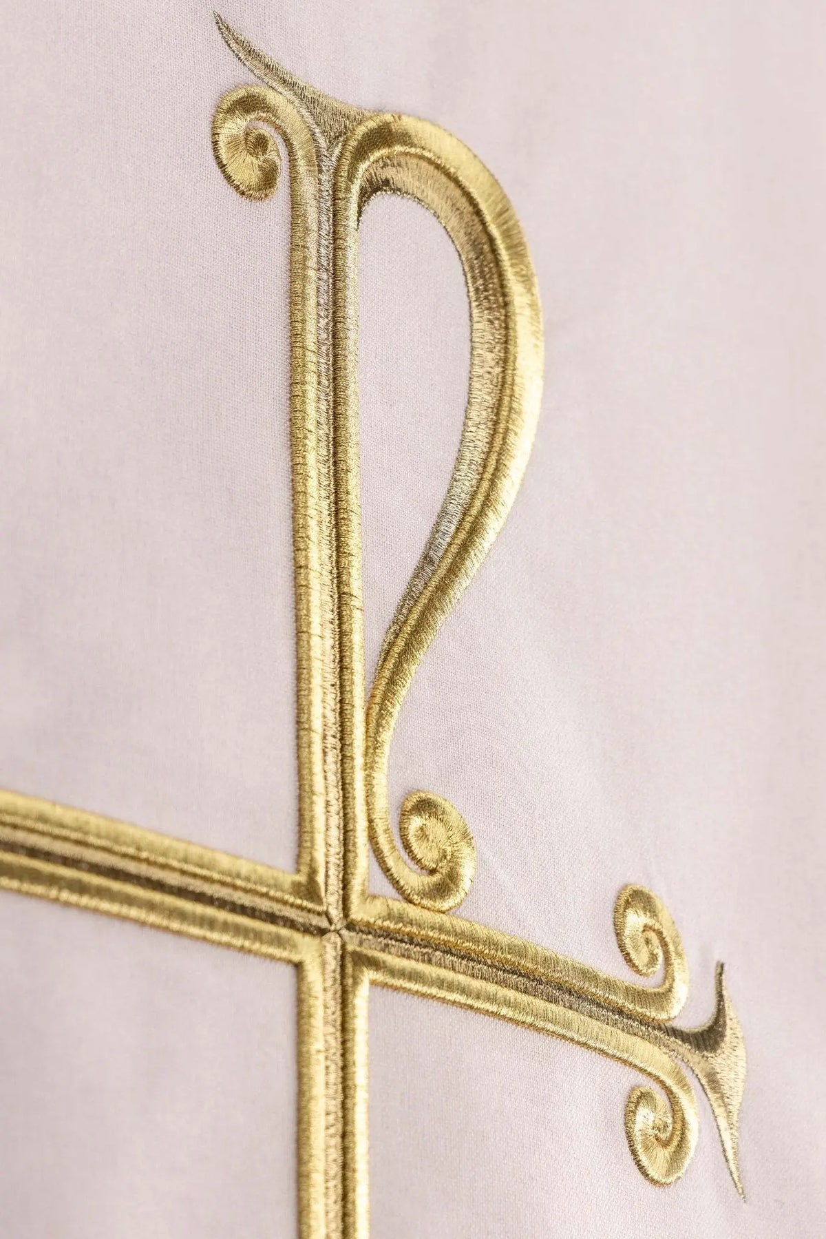 Rose church lectern cover with PAX cross embroidery, close-up view