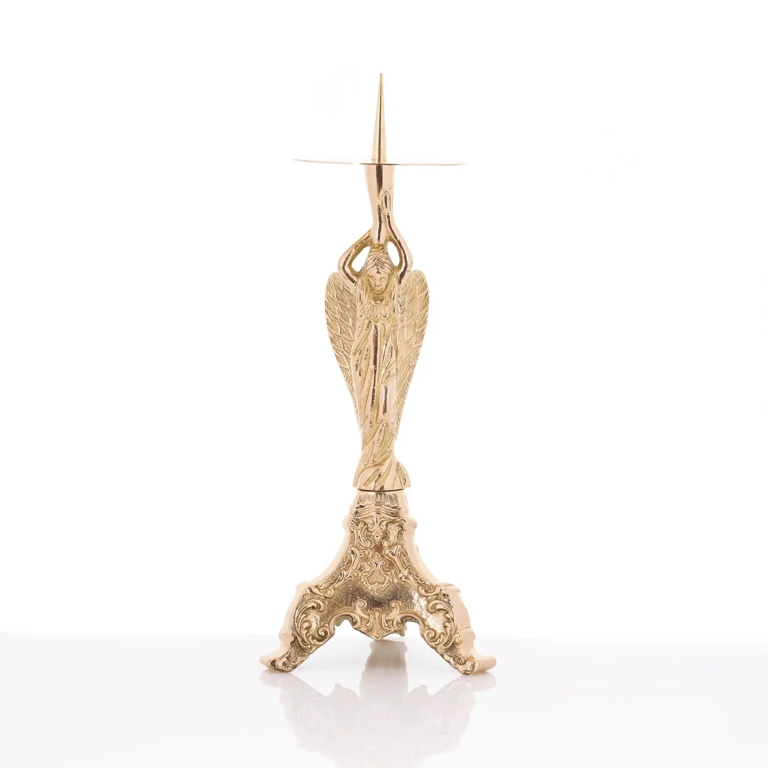 Brass Altar Candlestick with Angel Handle – 27 cm