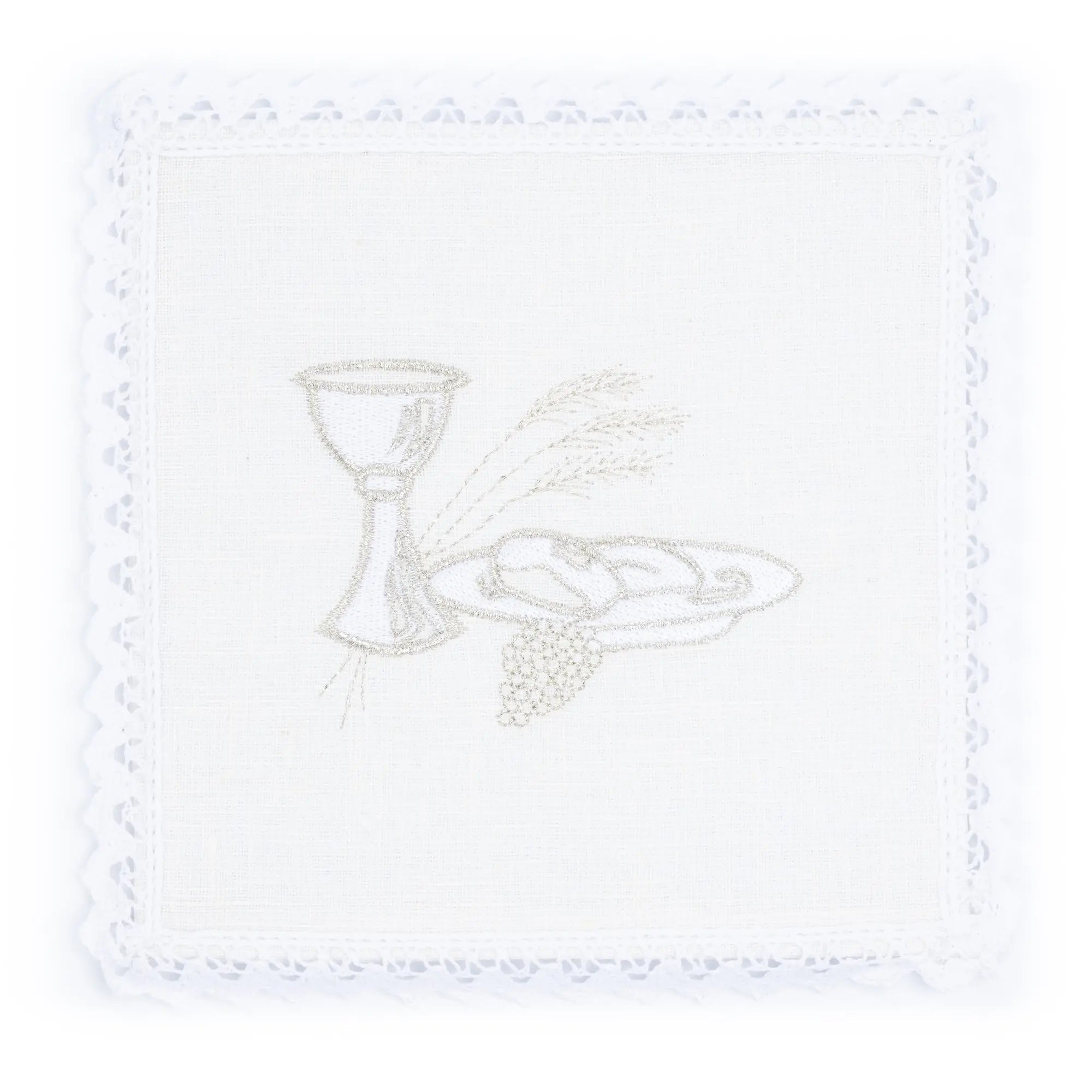 Linen chalice set with eucharistic embroidery white - HAFTINA ATELIER