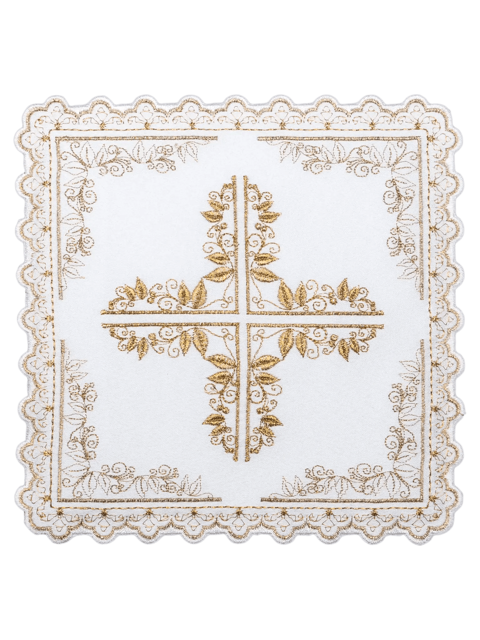 Linen cup set with cross motif framed by floral embroidery - HAFTINA ATELIER
