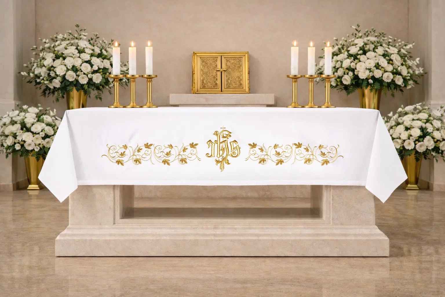 Altar Cloth with Gold IHS Embroidery