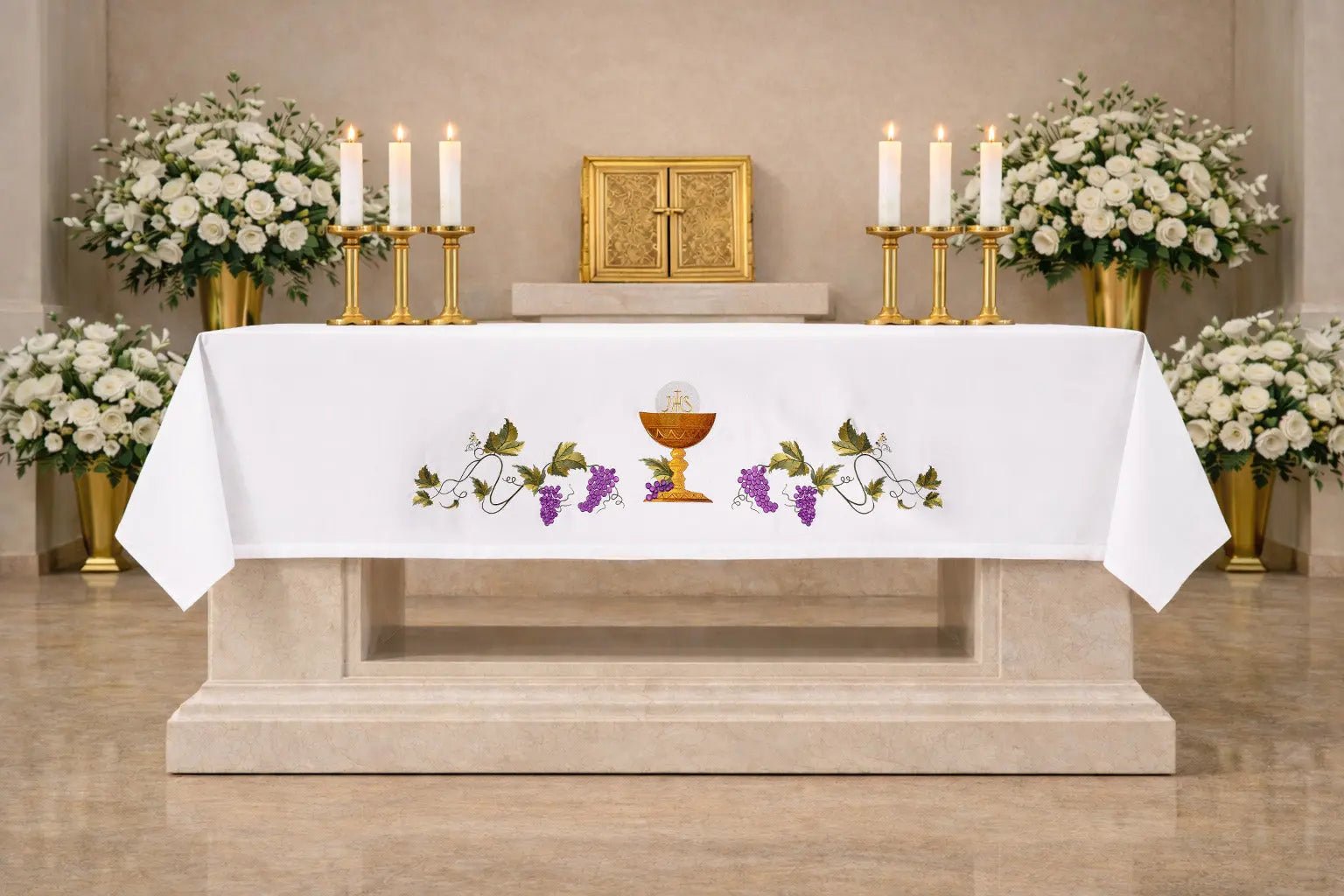Altar Cloth with Eucharistic Chalice Embroidery