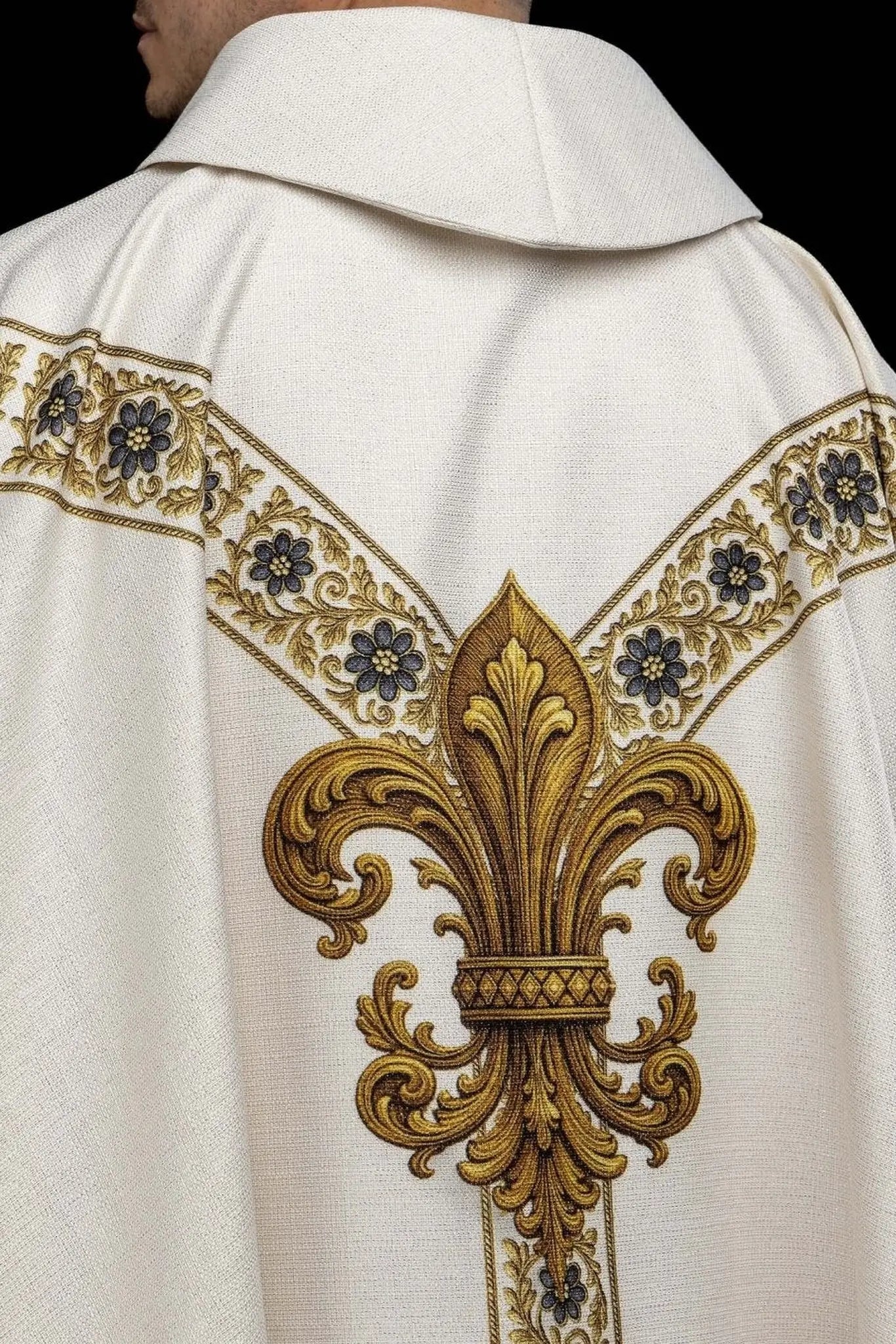 Ecru chasuble with printed image of the Immaculate Conception