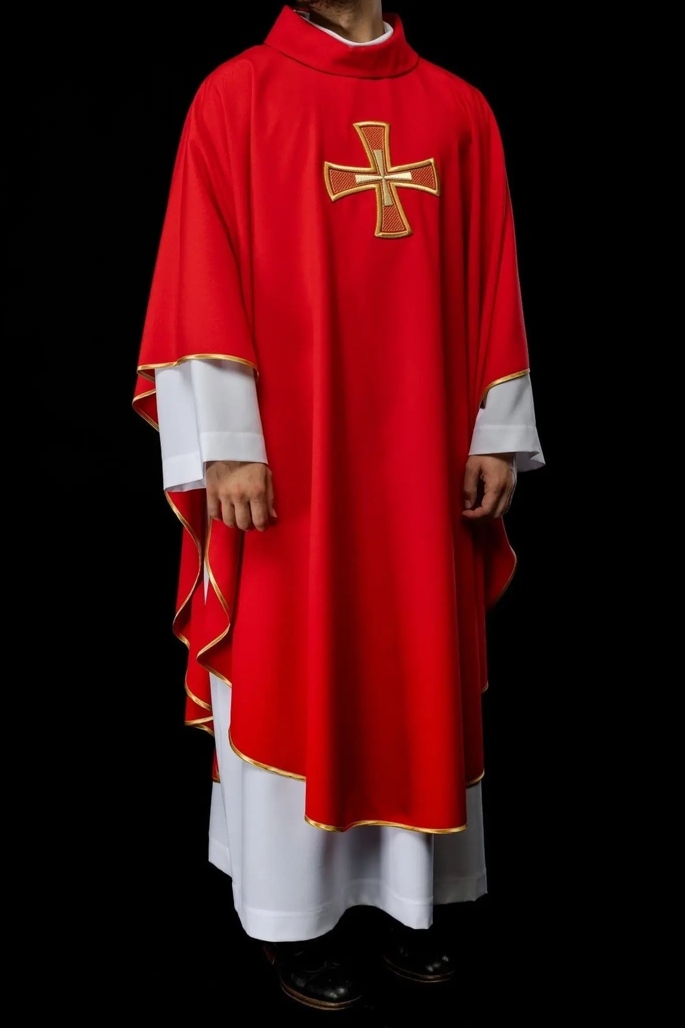 Embroidered chasuble IHS Red with Cross motif