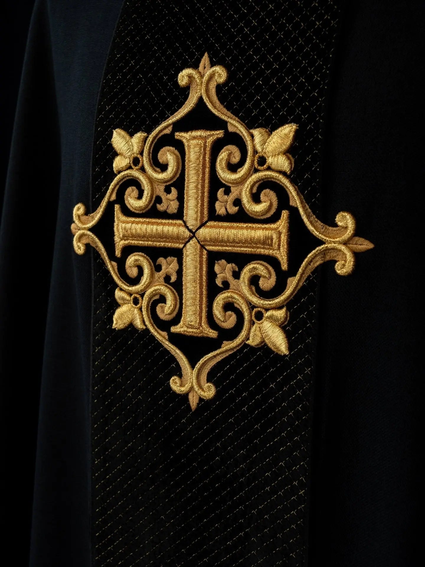 Chasuble embroidered on velvet with the symbol of the Black Cross
