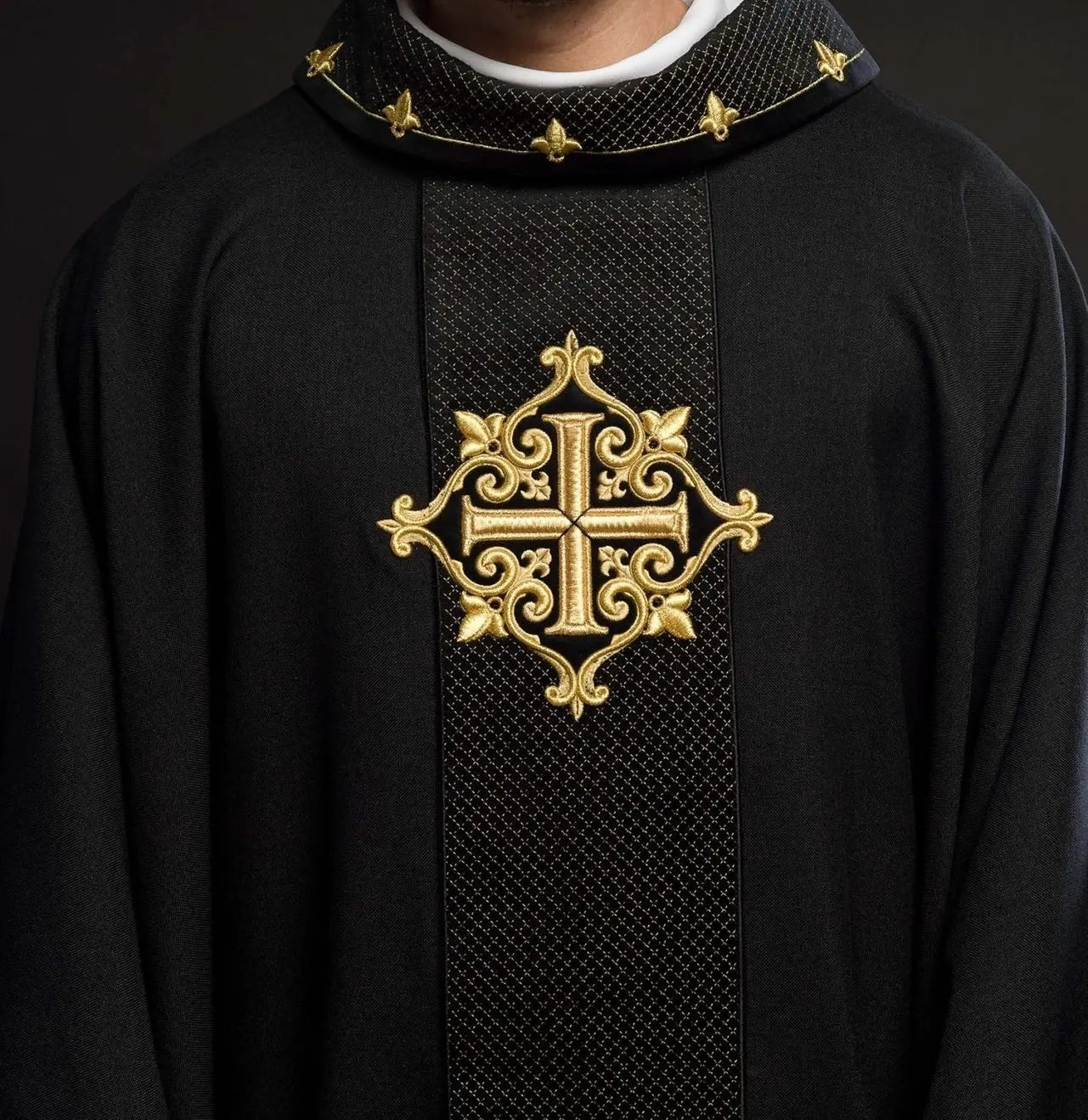 Chasuble embroidered on velvet with the symbol of the Black Cross