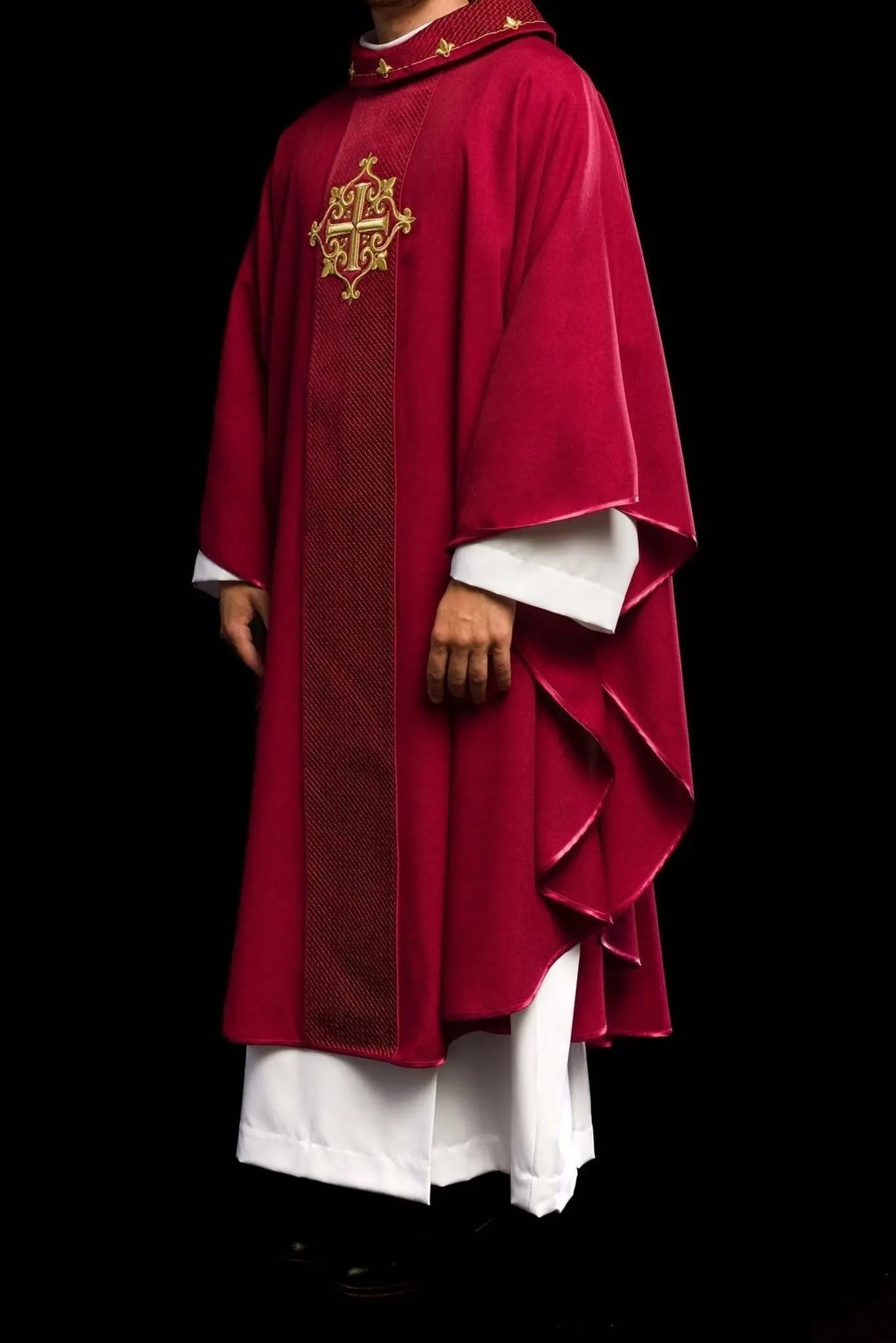 Chasuble embroidered on velvet with the symbol of the Red Cross