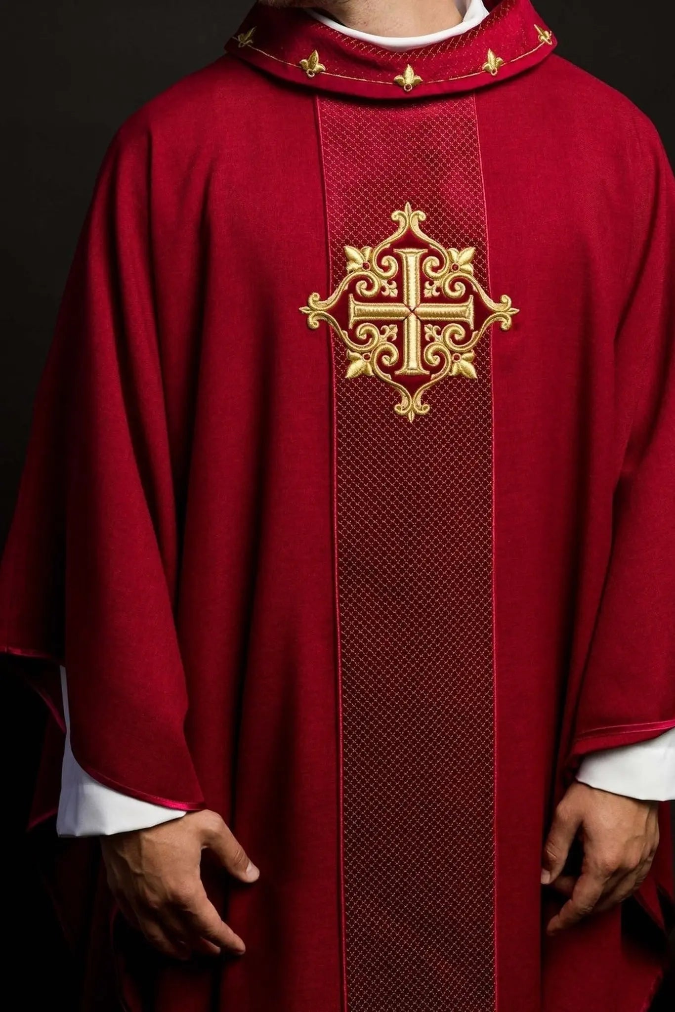 Chasuble embroidered on velvet with the symbol of the Red Cross